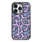 Purple And Blue Snakeskin iPhone 14 Pro Black Impact Case on Silver phone