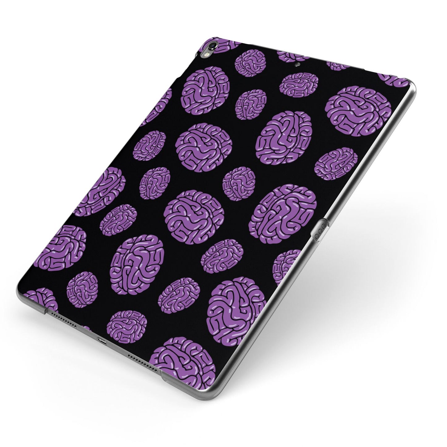 Purple Brains Apple iPad Case on Grey iPad Side View