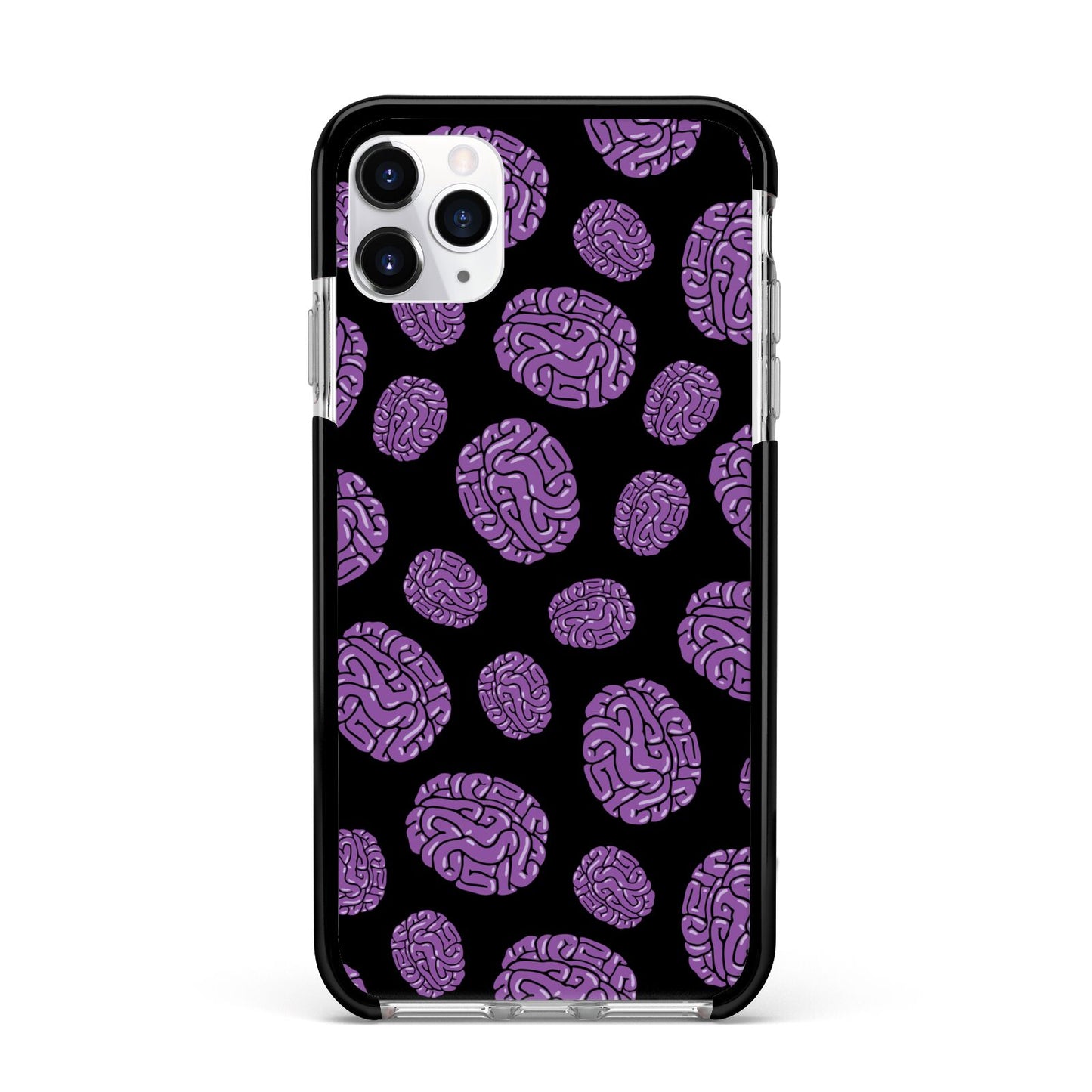 Purple Brains Apple iPhone 11 Pro Max in Silver with Black Impact Case