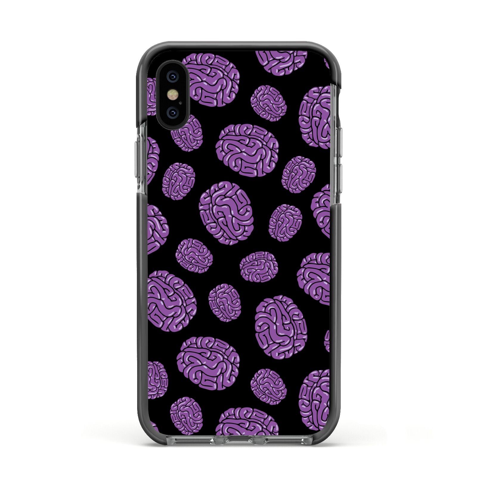 Purple Brains Apple iPhone Xs Impact Case Black Edge on Black Phone