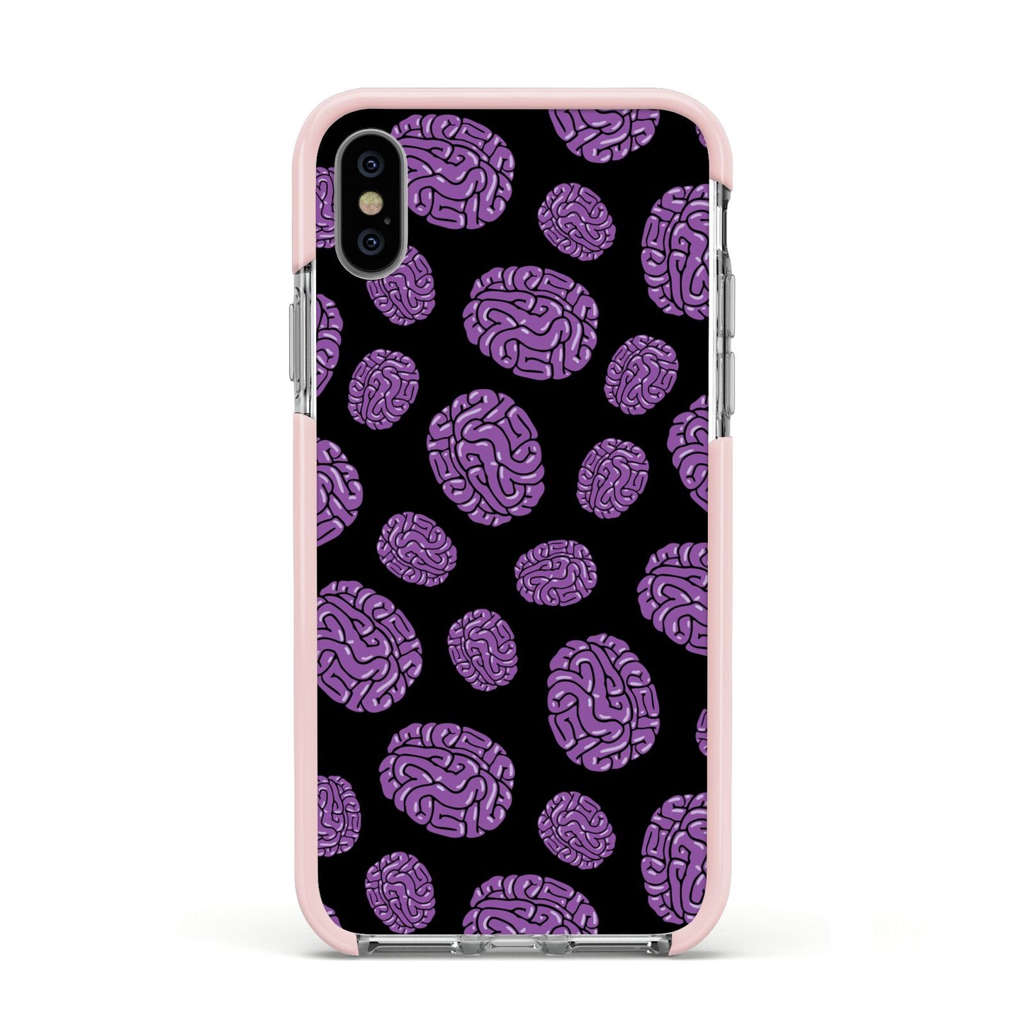 Purple Brains Apple iPhone Xs Impact Case Pink Edge on Silver Phone