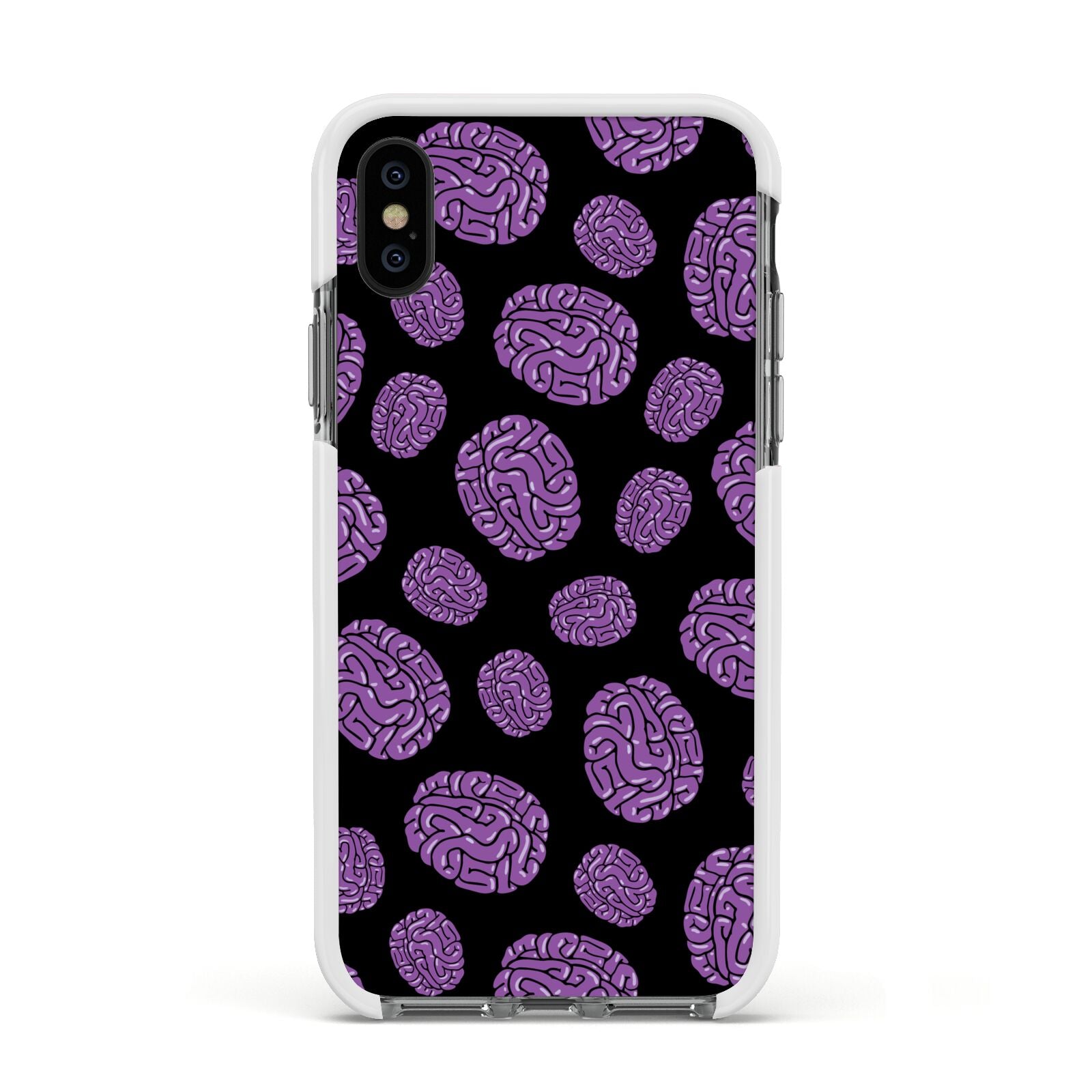 Purple Brains Apple iPhone Xs Impact Case White Edge on Black Phone