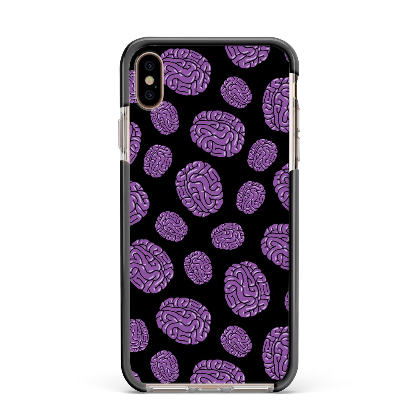 Purple Brains Apple iPhone Xs Max Impact Case Black Edge on Gold Phone