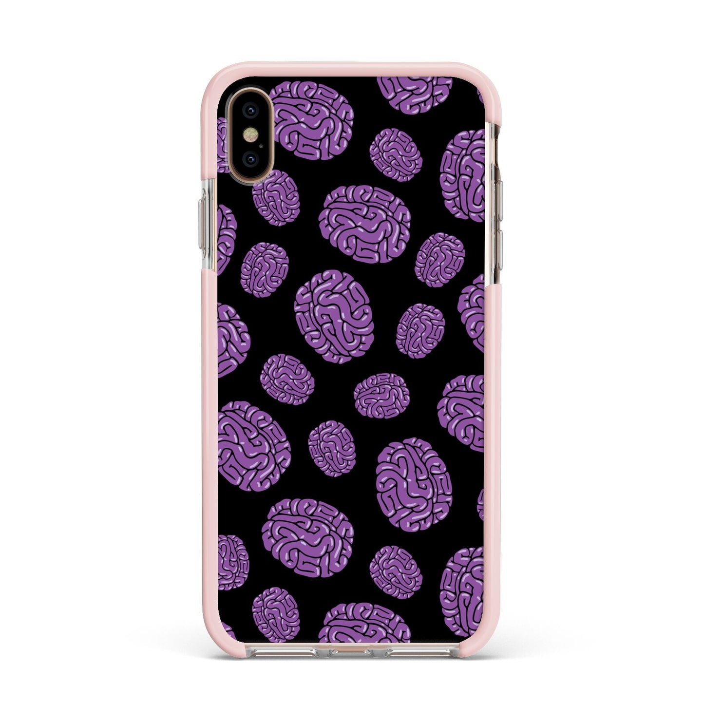 Purple Brains Apple iPhone Xs Max Impact Case Pink Edge on Gold Phone