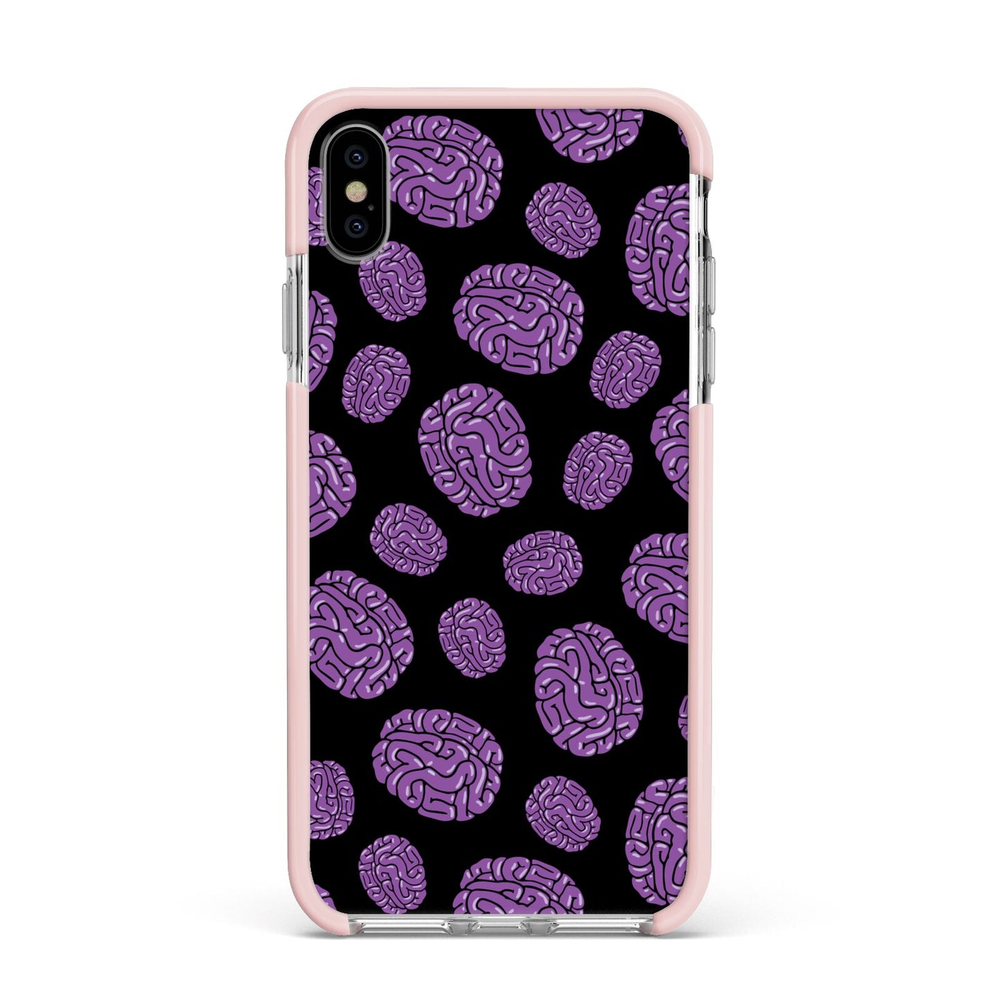 Purple Brains Apple iPhone Xs Max Impact Case Pink Edge on Silver Phone