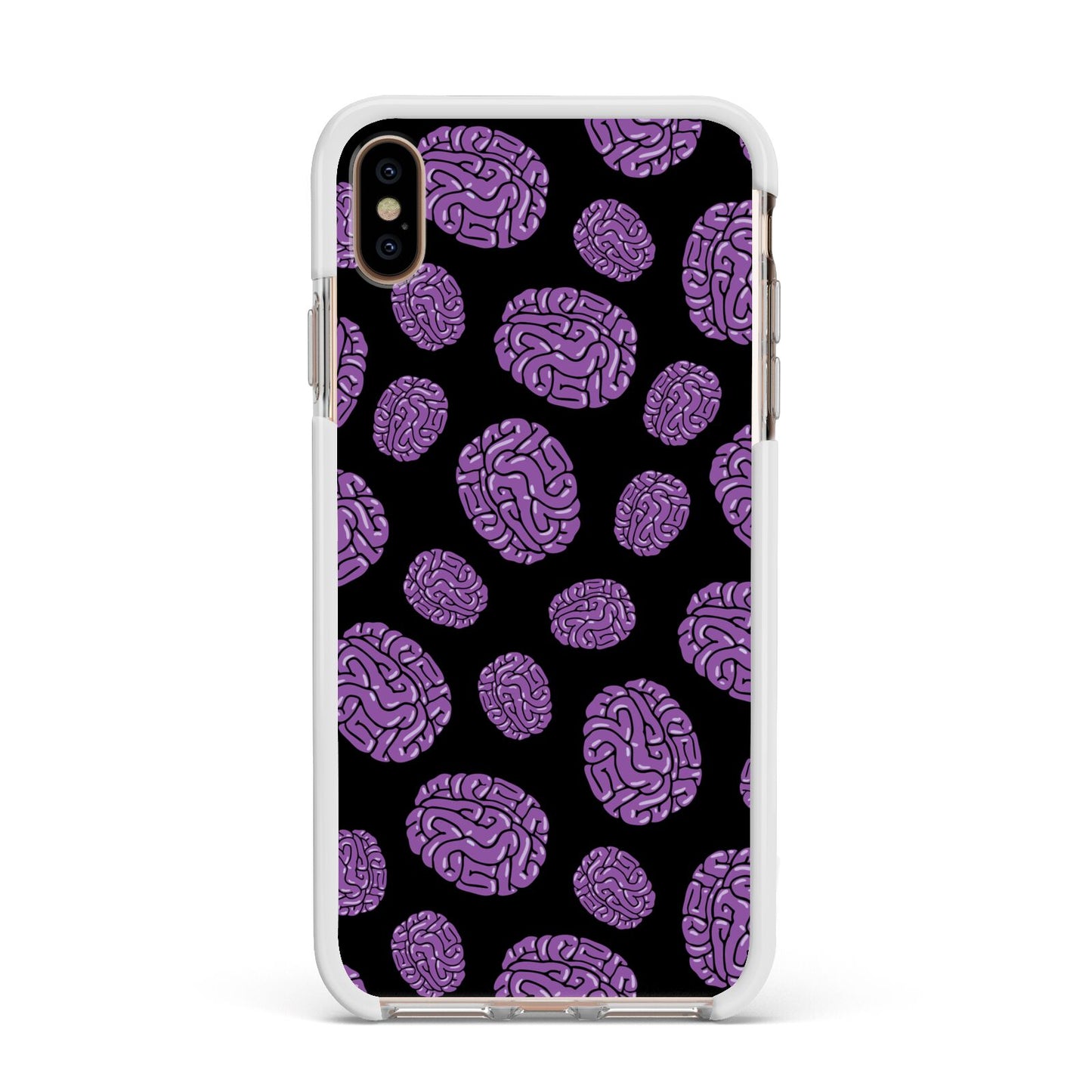 Purple Brains Apple iPhone Xs Max Impact Case White Edge on Gold Phone