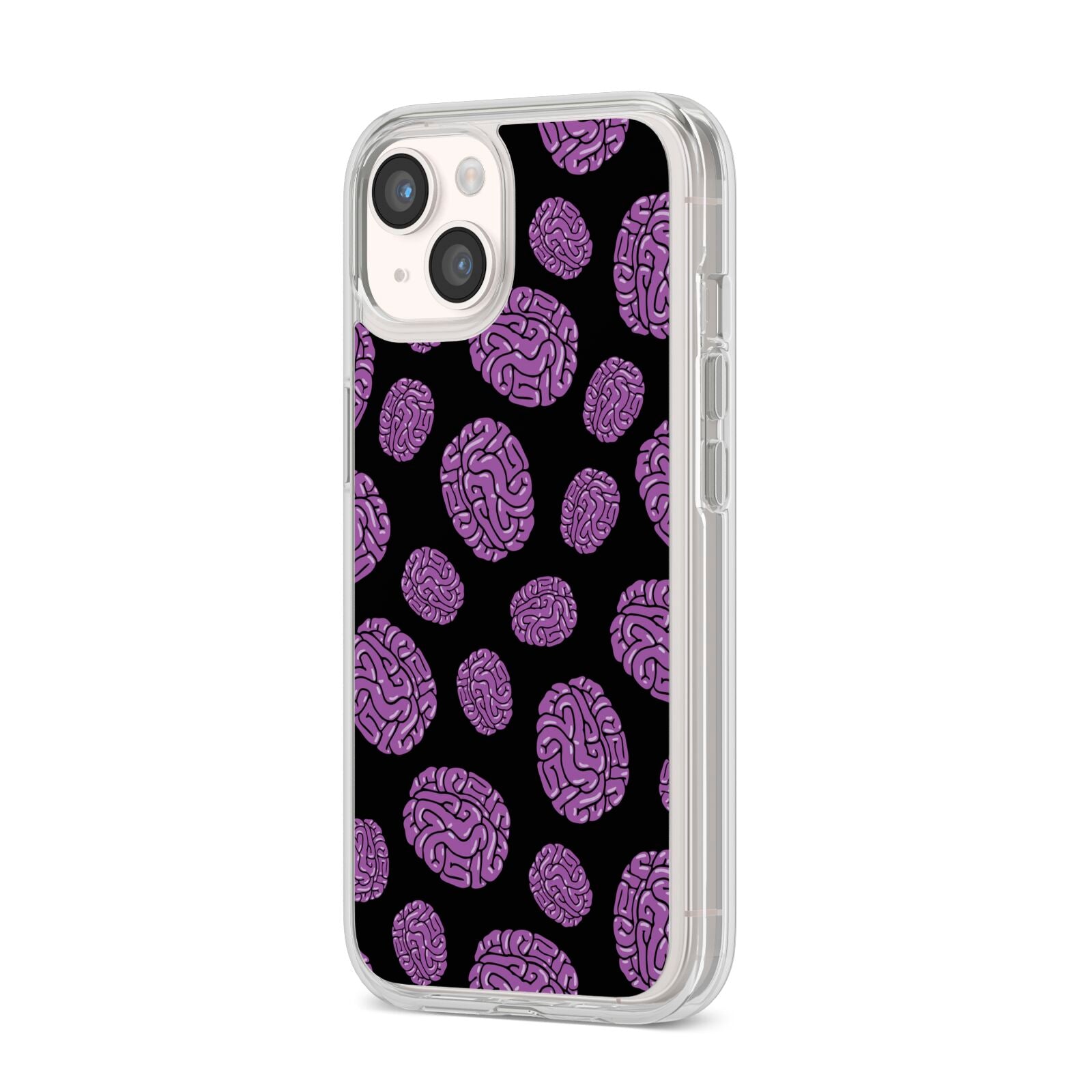 Purple Brains iPhone 14 Clear Tough Case Starlight Angled Image