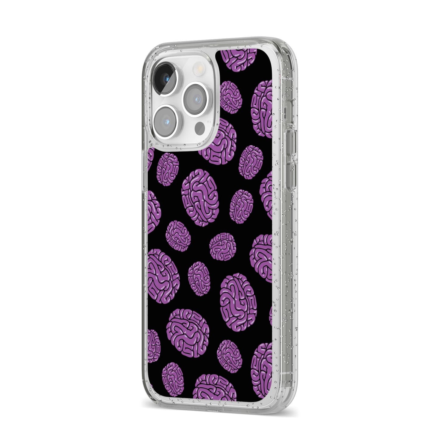 Purple Brains iPhone 14 Pro Max Glitter Tough Case Silver Angled Image