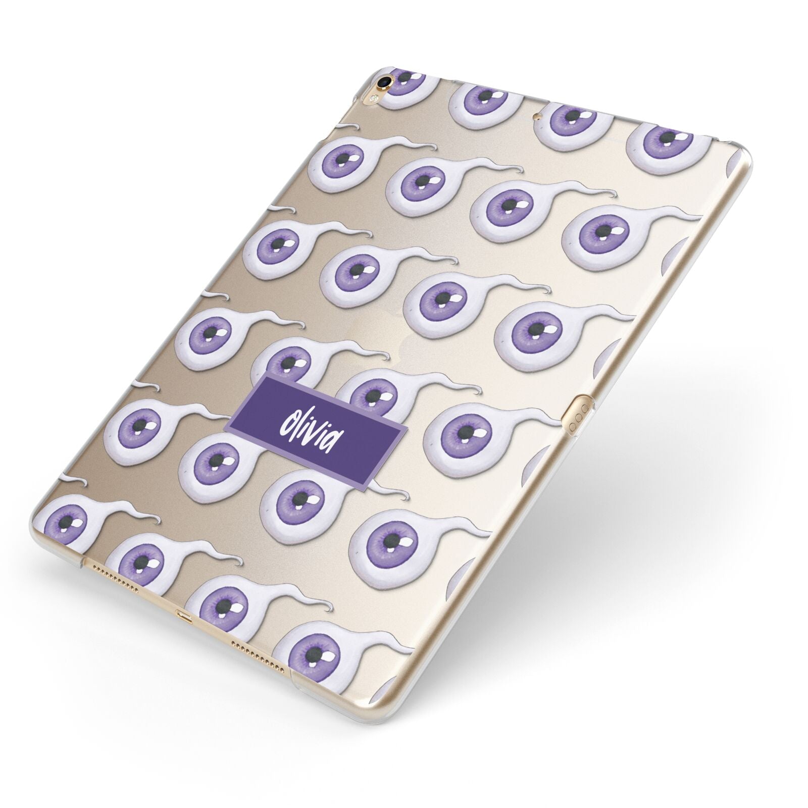 Purple Eyeballs Custom Halloween Apple iPad Case on Gold iPad Side View