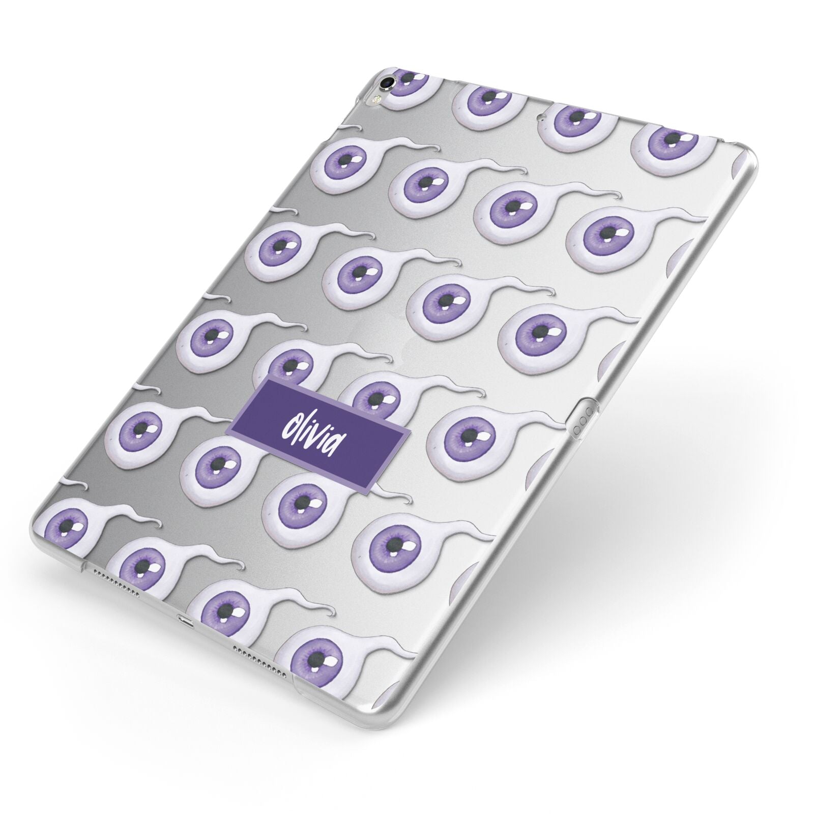 Purple Eyeballs Custom Halloween Apple iPad Case on Silver iPad Side View
