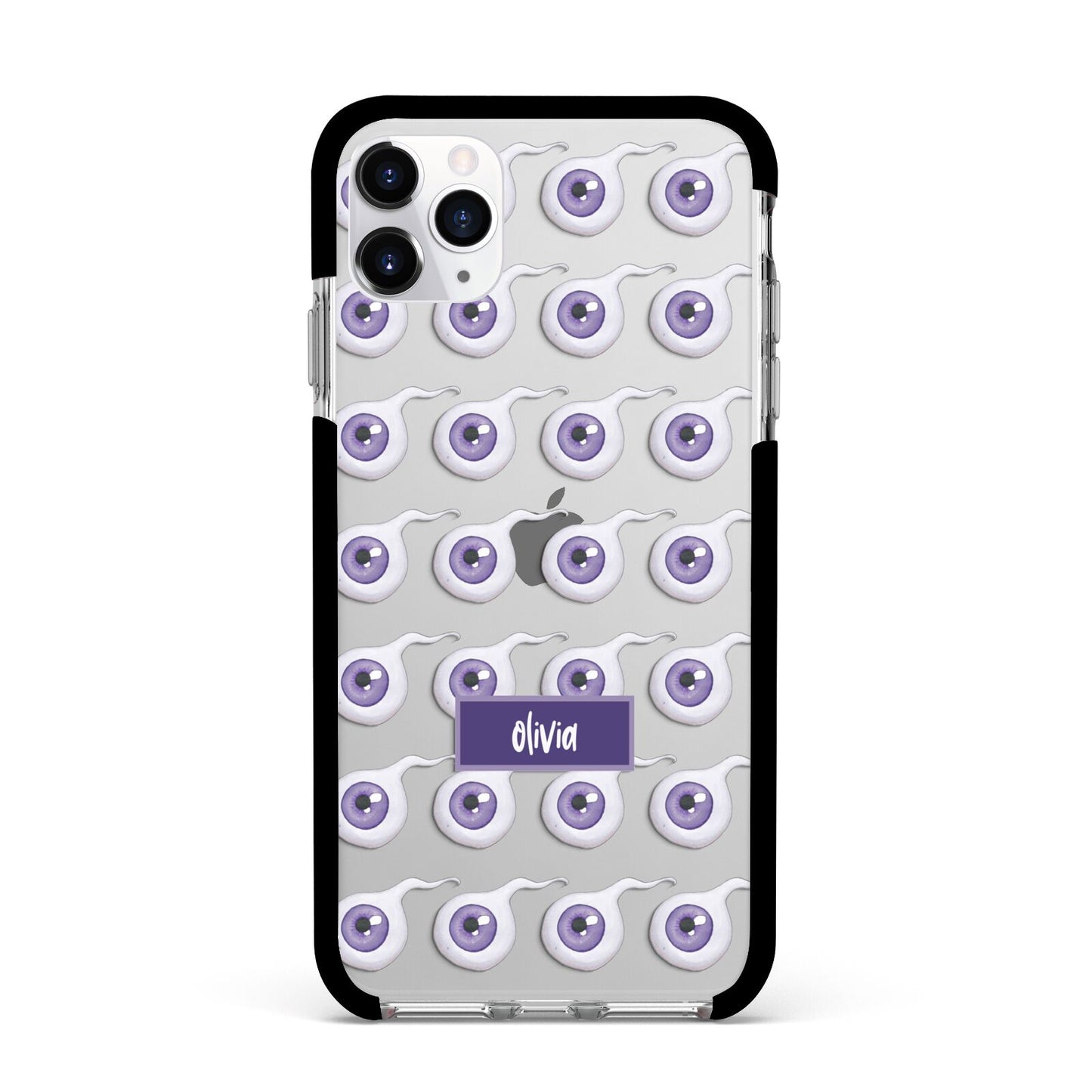 Purple Eyeballs Custom Halloween Apple iPhone 11 Pro Max in Silver with Black Impact Case