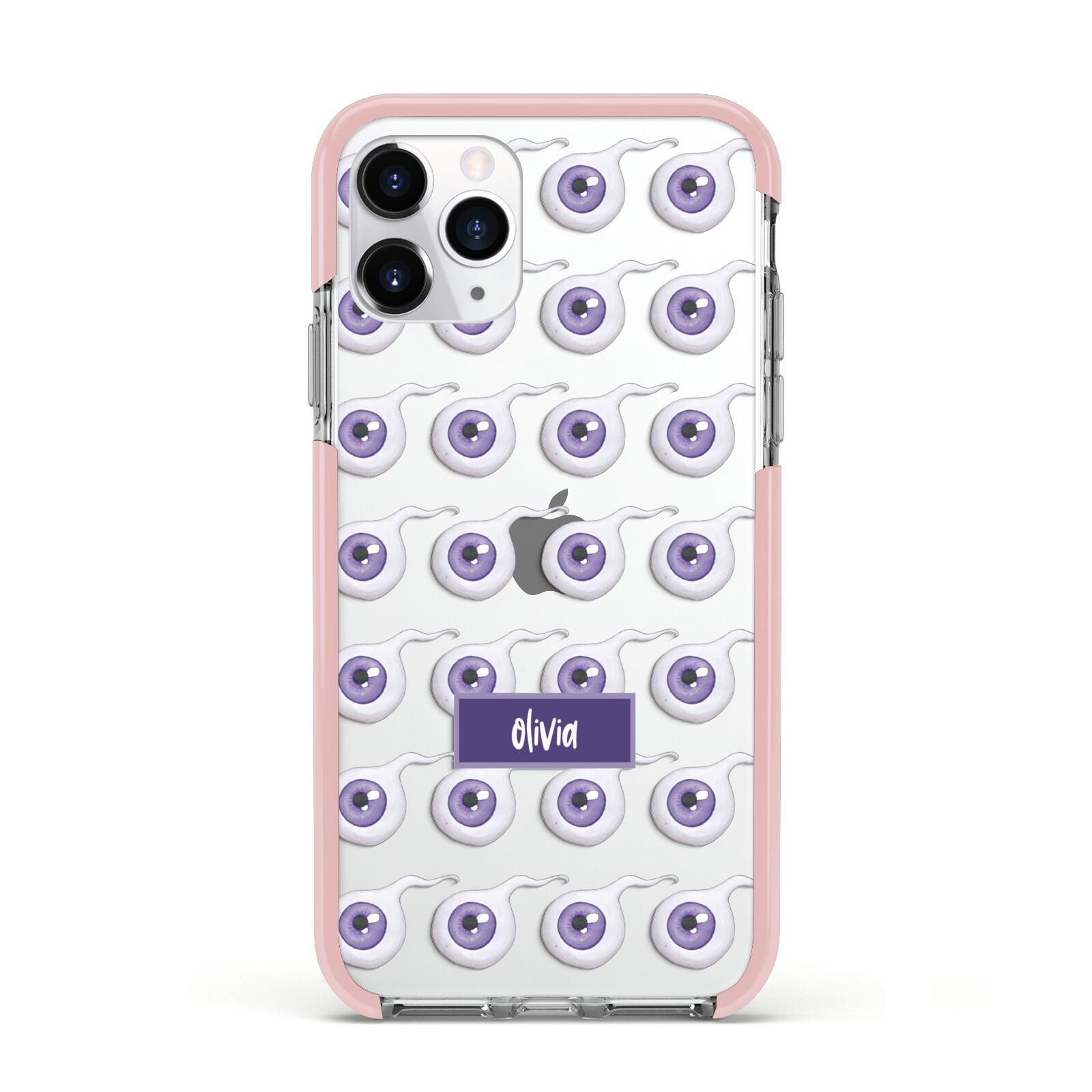 Purple Eyeballs Custom Halloween Apple iPhone 11 Pro in Silver with Pink Impact Case