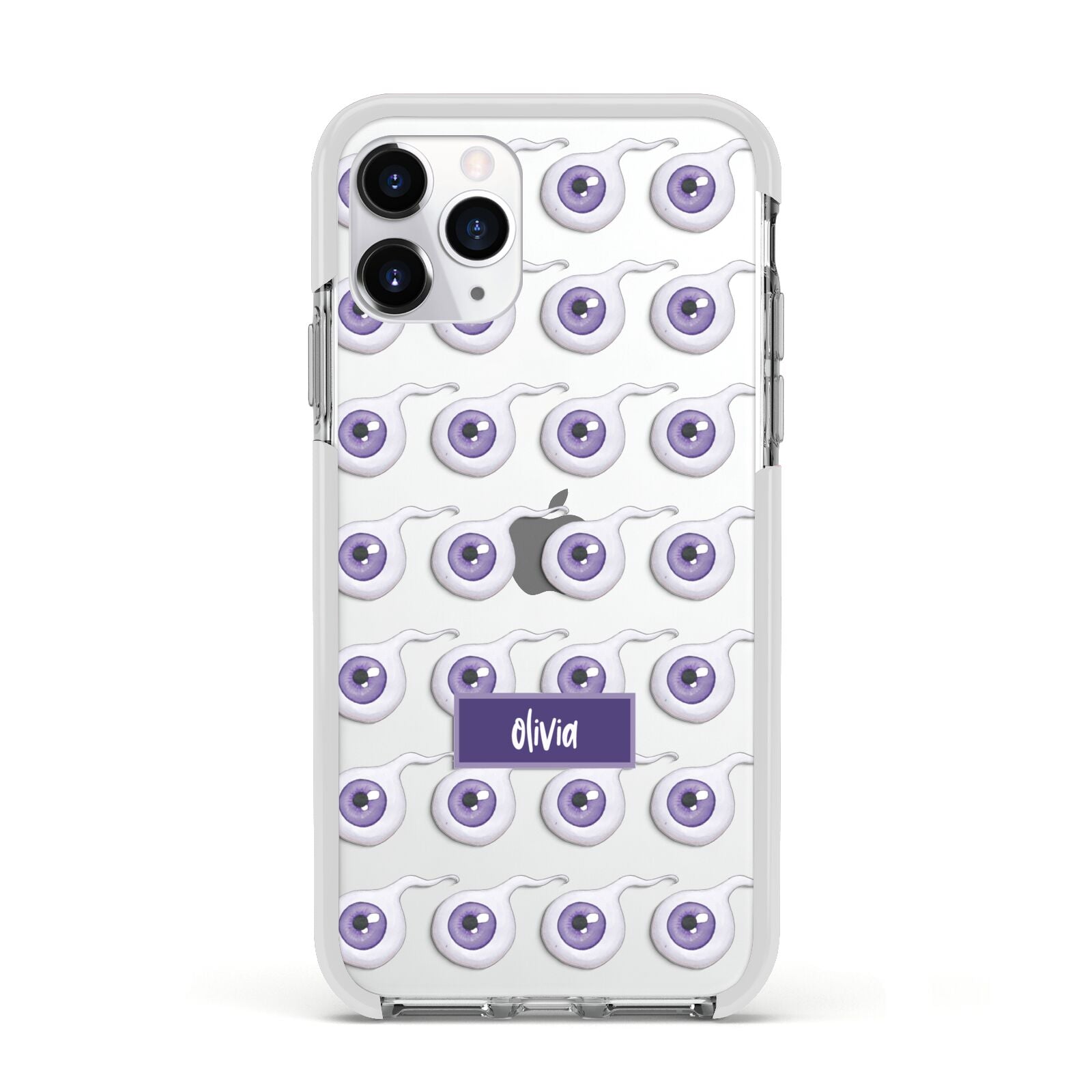 Purple Eyeballs Custom Halloween Apple iPhone 11 Pro in Silver with White Impact Case
