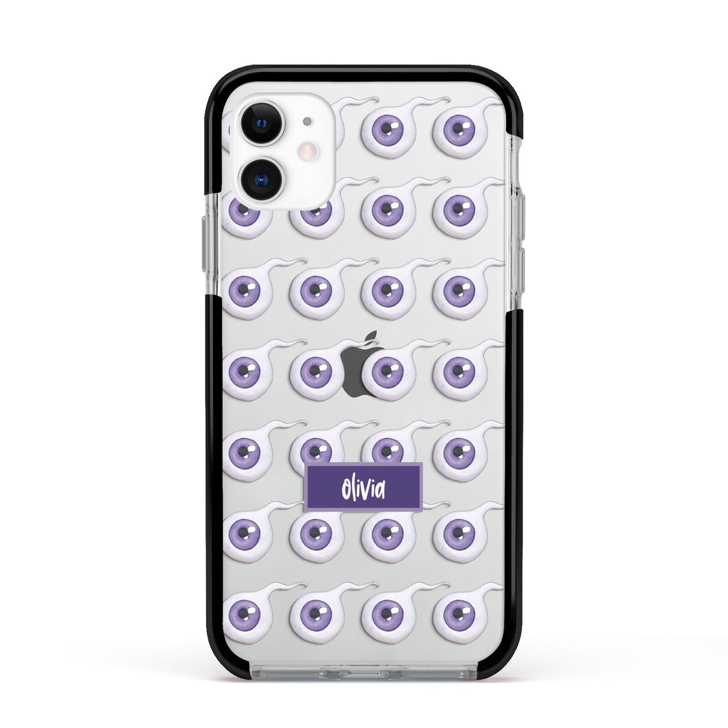 Purple Eyeballs Custom Halloween Apple iPhone 11 in White with Black Impact Case