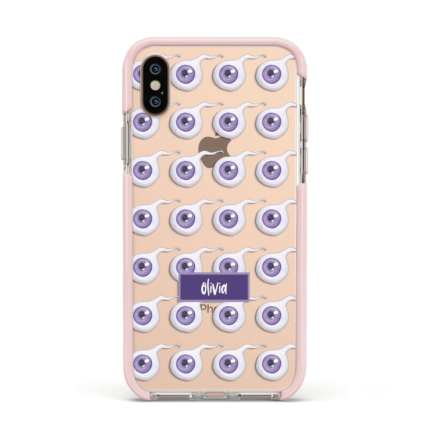Purple Eyeballs Custom Halloween Apple iPhone Xs Impact Case Pink Edge on Gold Phone