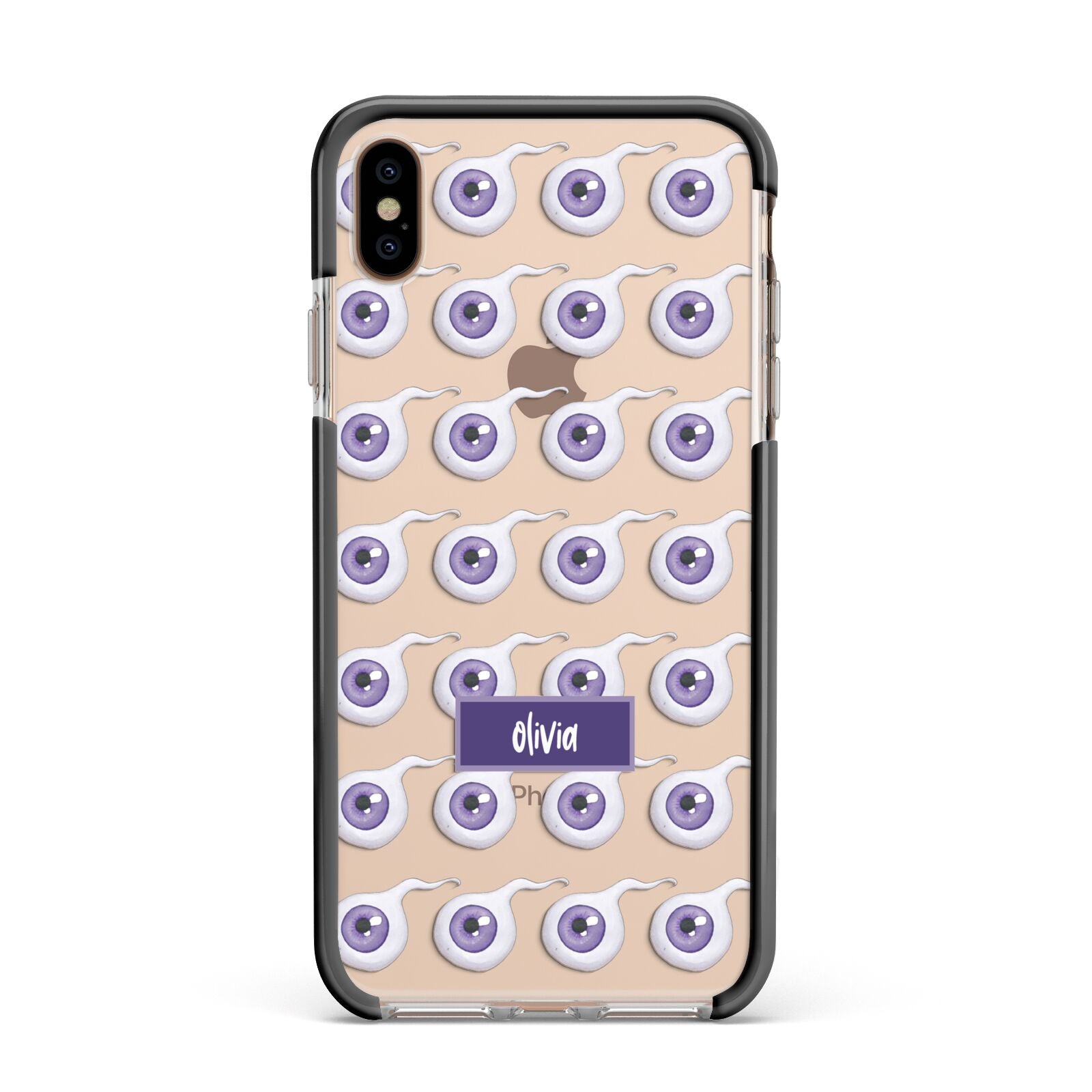 Purple Eyeballs Custom Halloween Apple iPhone Xs Max Impact Case Black Edge on Gold Phone