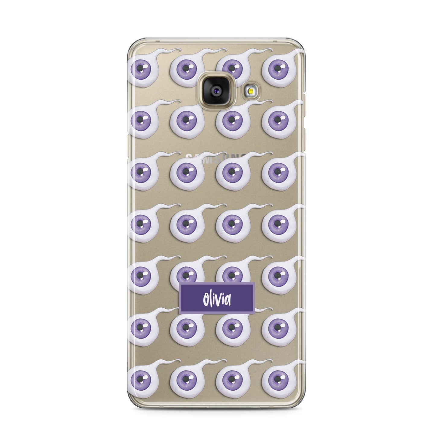 Purple Eyeballs Custom Halloween Samsung Galaxy A3 2016 Case on gold phone