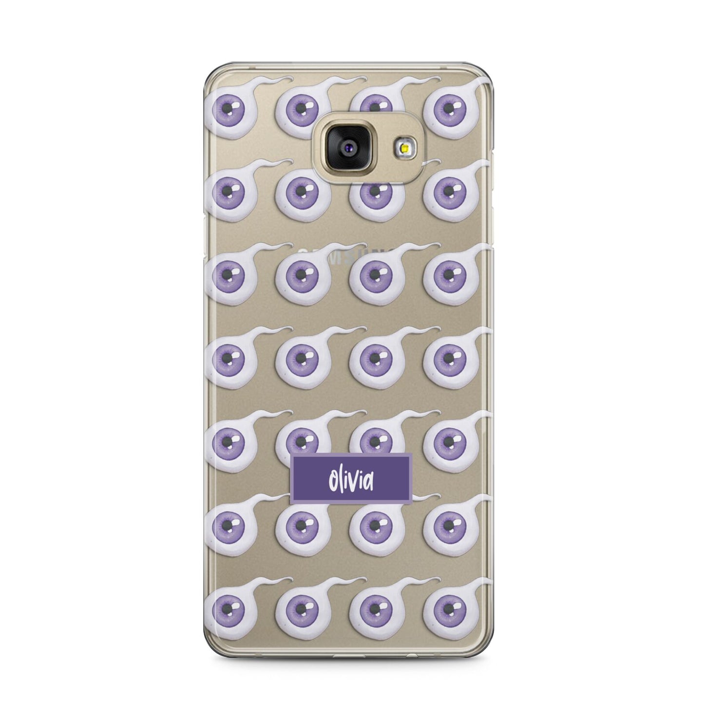 Purple Eyeballs Custom Halloween Samsung Galaxy A5 2016 Case on gold phone