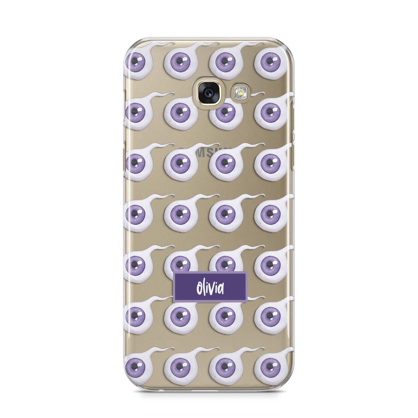 Purple Eyeballs Custom Halloween Samsung Galaxy A5 2017 Case on gold phone
