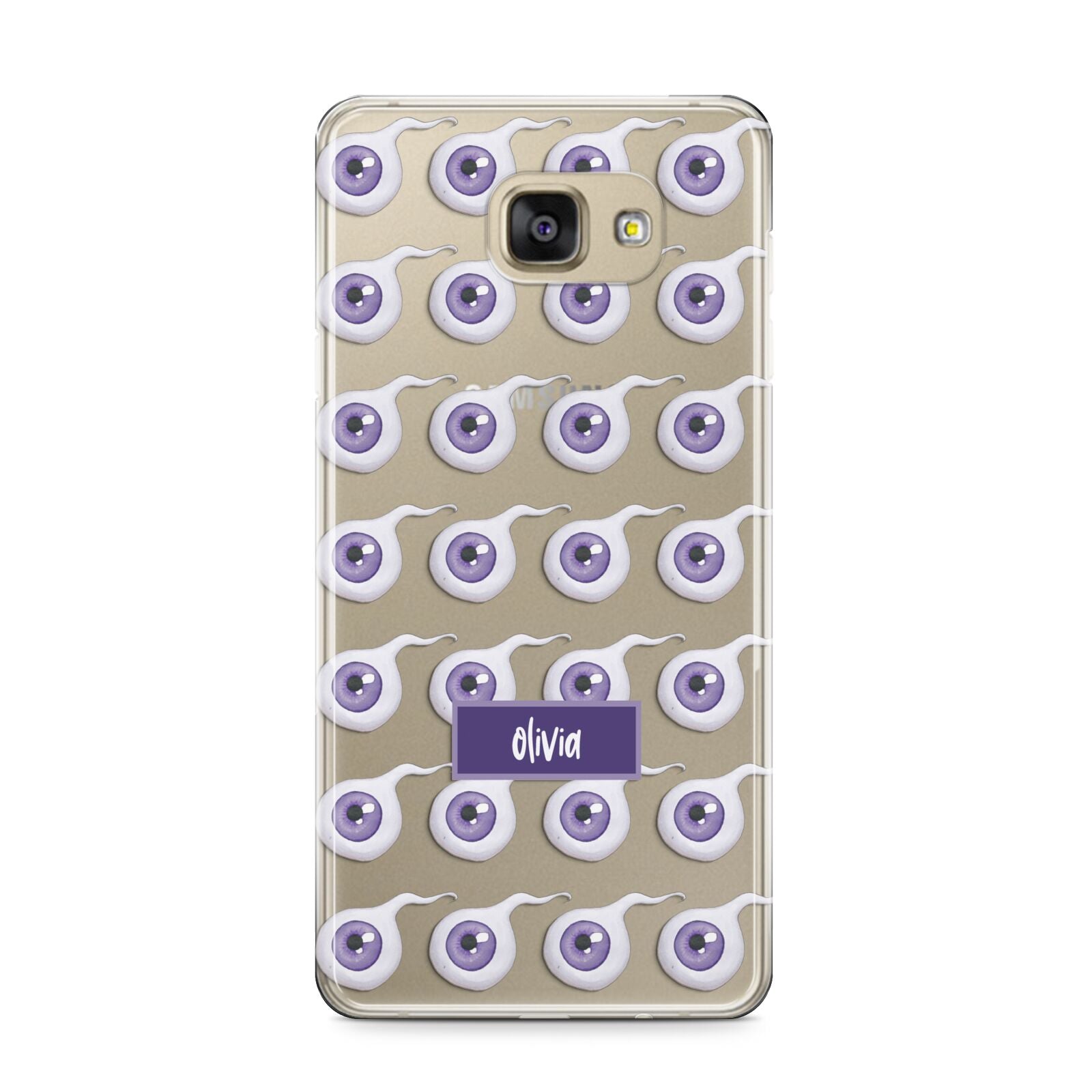 Purple Eyeballs Custom Halloween Samsung Galaxy A9 2016 Case on gold phone