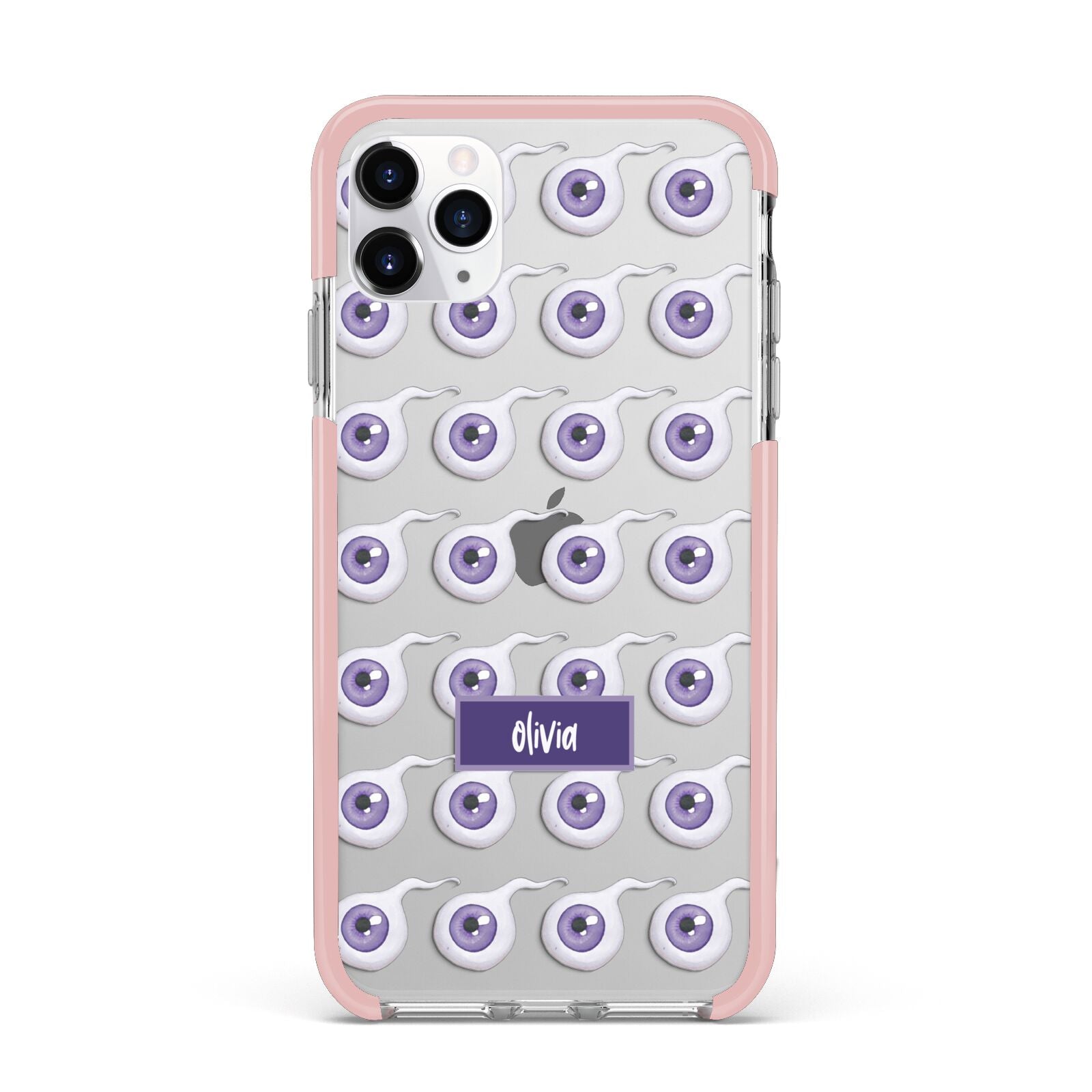 Purple Eyeballs Custom Halloween iPhone 11 Pro Max Impact Pink Edge Case
