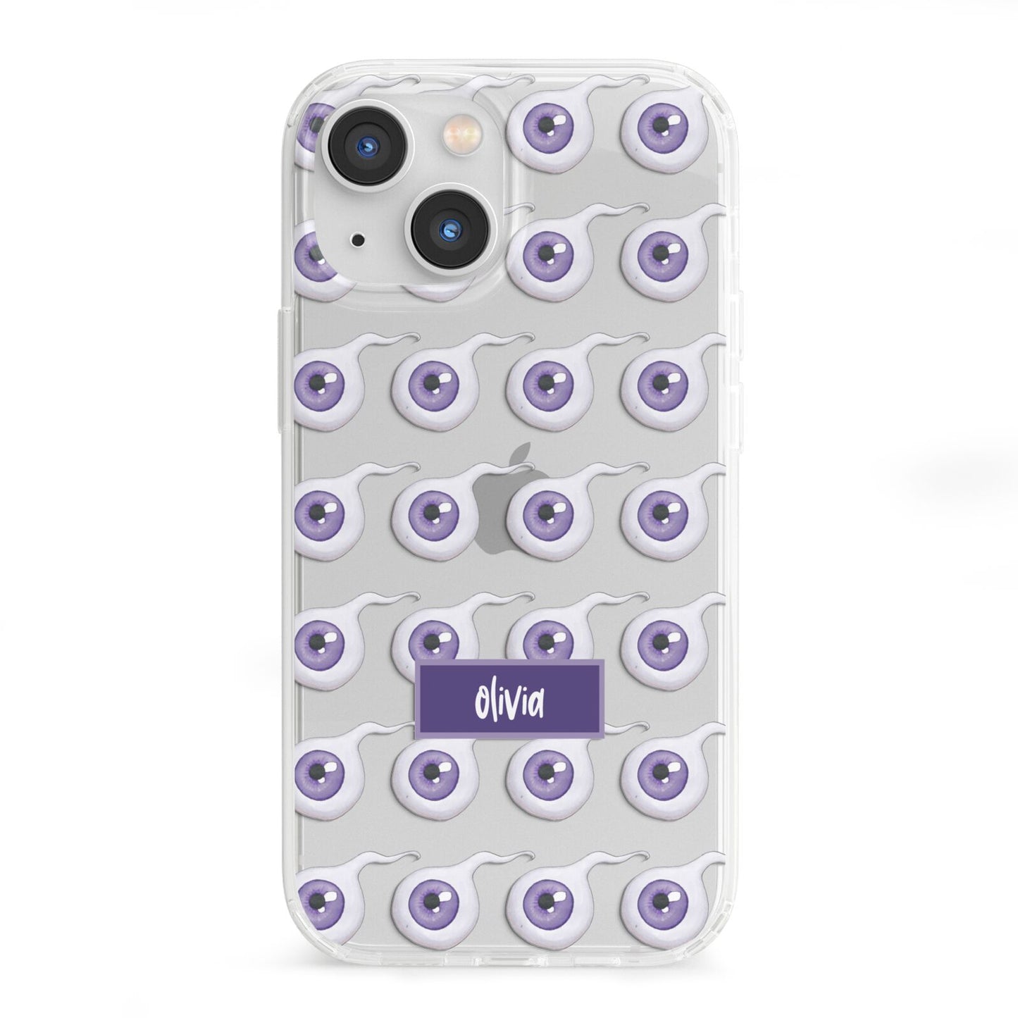 Purple Eyeballs Custom Halloween iPhone 13 Mini Clear Bumper Case