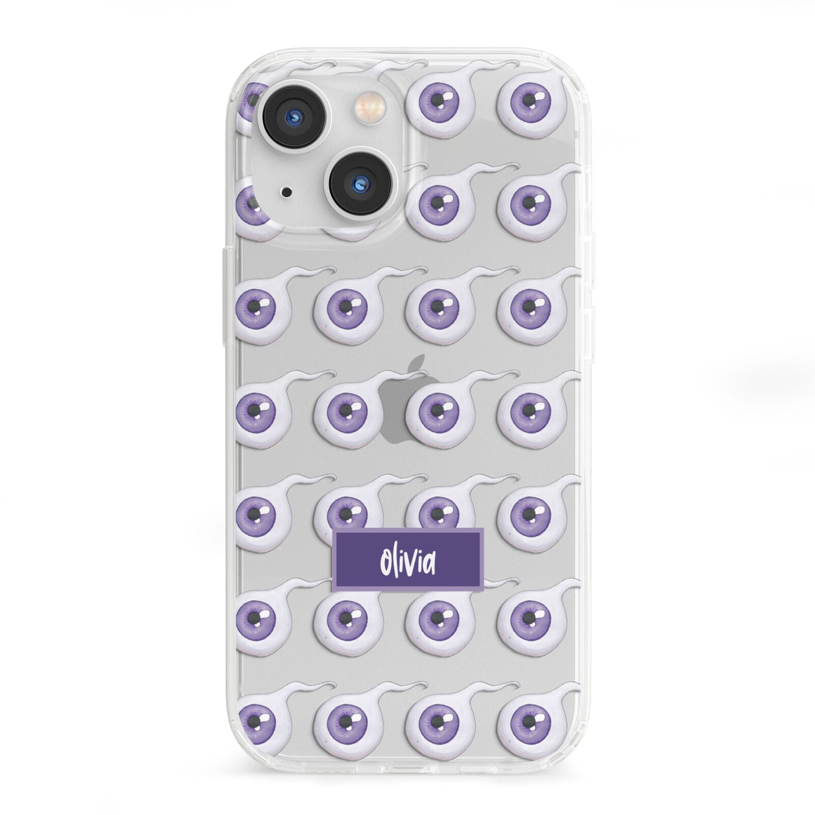 Purple Eyeballs Custom Halloween iPhone 13 Mini Clear Bumper Case