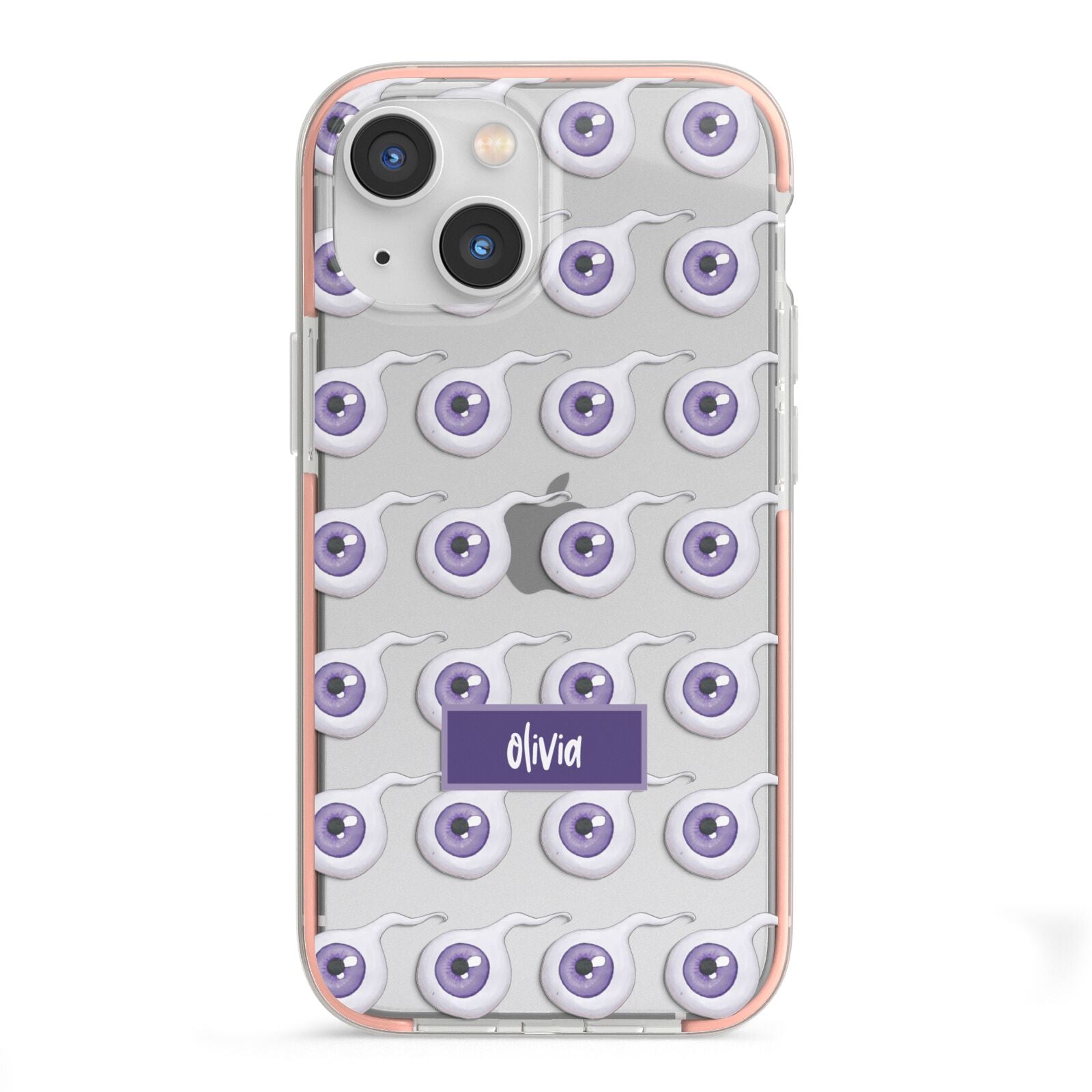 Purple Eyeballs Custom Halloween iPhone 13 Mini TPU Impact Case with Pink Edges