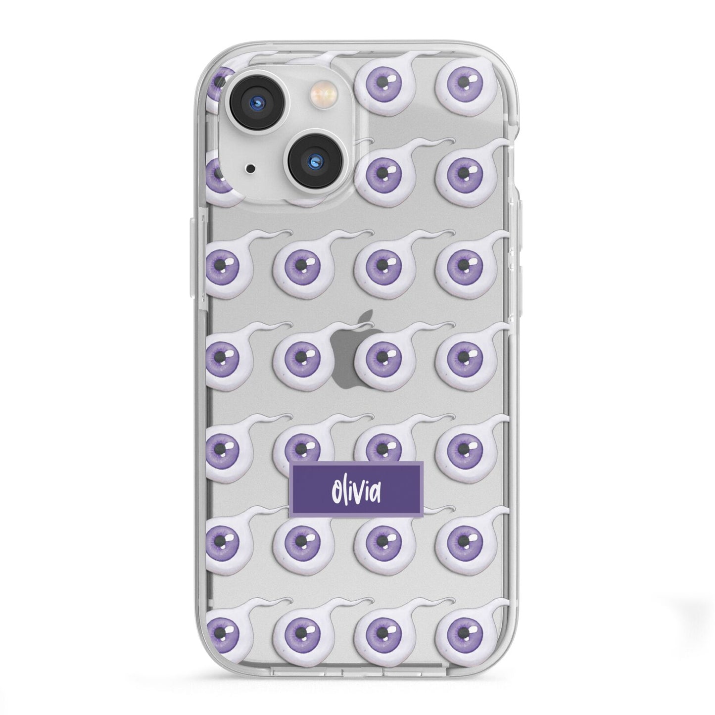 Purple Eyeballs Custom Halloween iPhone 13 Mini TPU Impact Case with White Edges