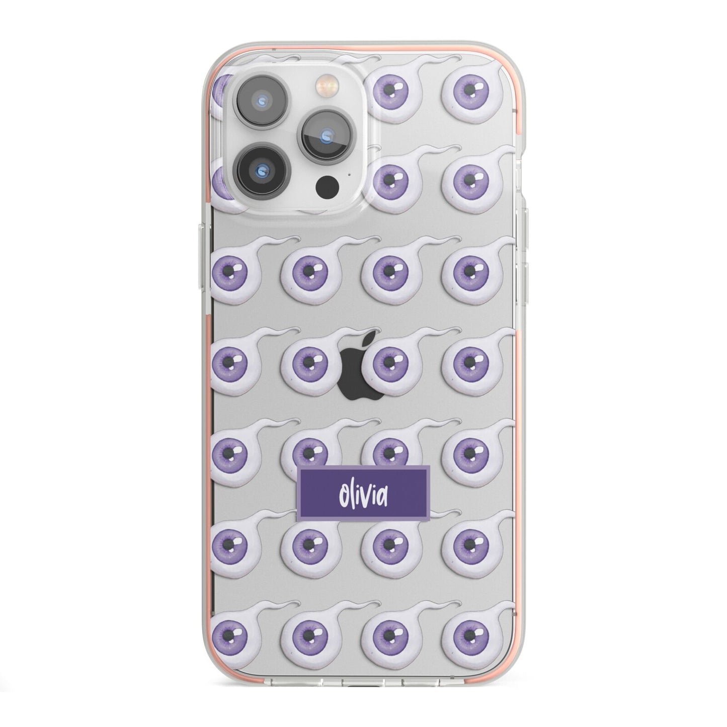 Purple Eyeballs Custom Halloween iPhone 13 Pro Max TPU Impact Case with Pink Edges