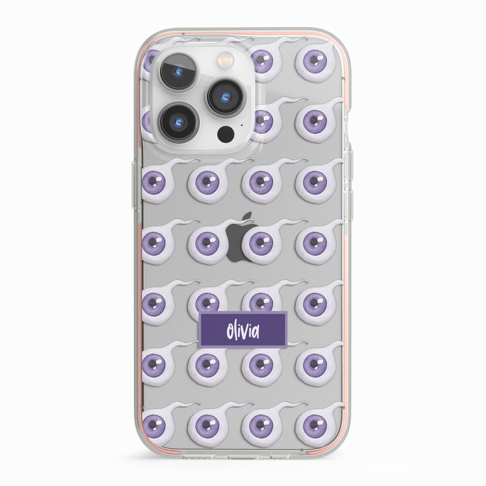 Purple Eyeballs Custom Halloween iPhone 13 Pro TPU Impact Case with Pink Edges