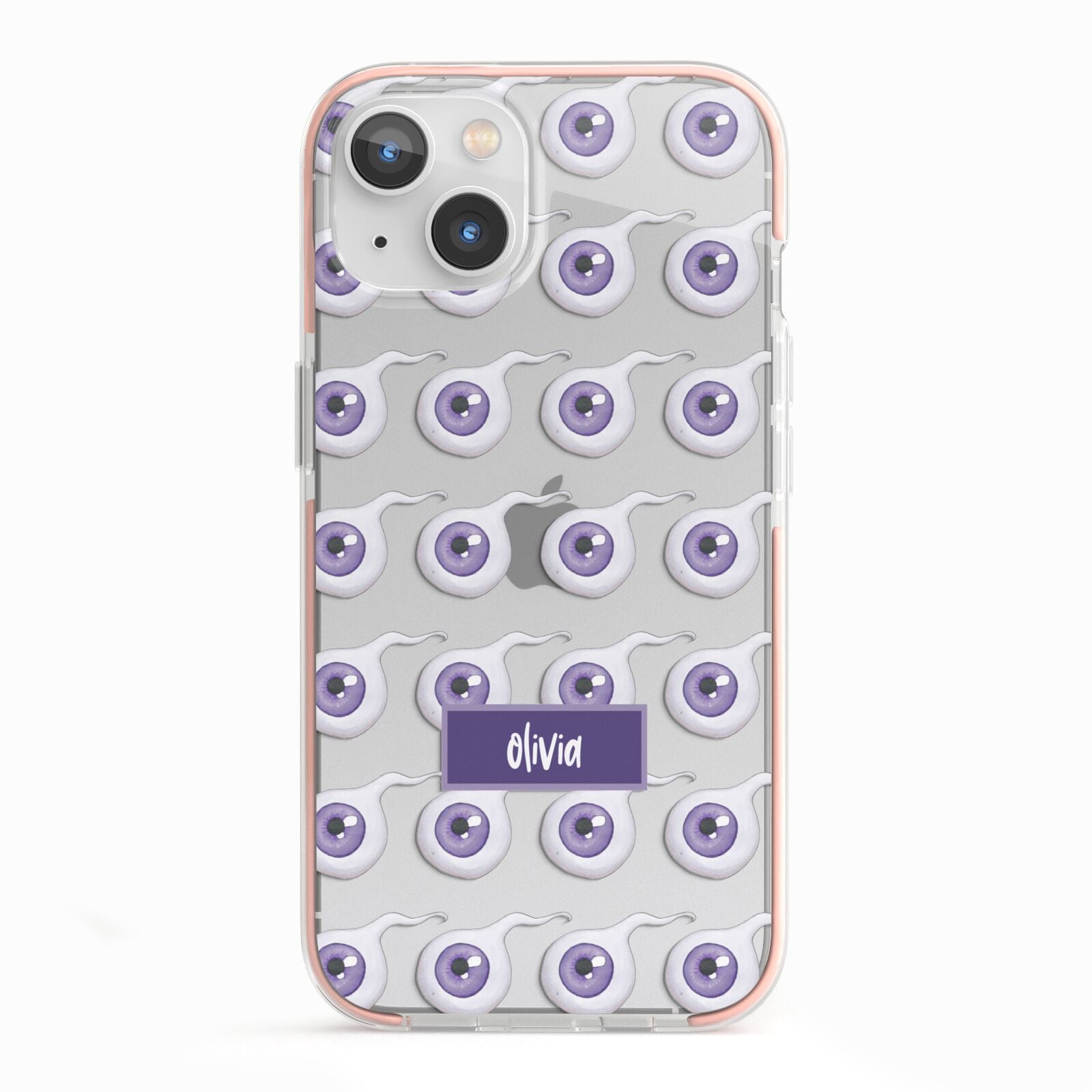 Purple Eyeballs Custom Halloween iPhone 13 TPU Impact Case with Pink Edges