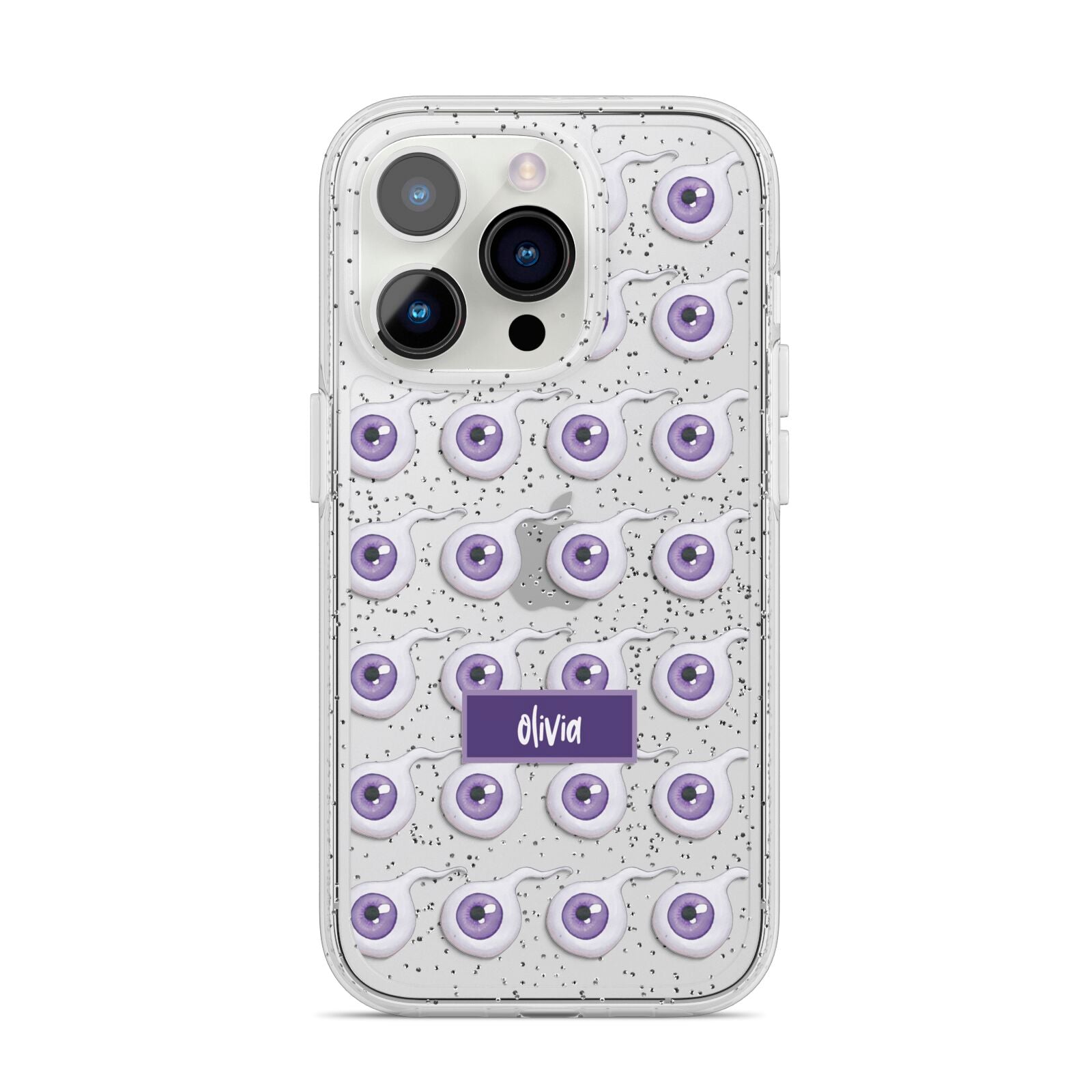 Purple Eyeballs Custom Halloween iPhone 14 Pro Glitter Tough Case Silver