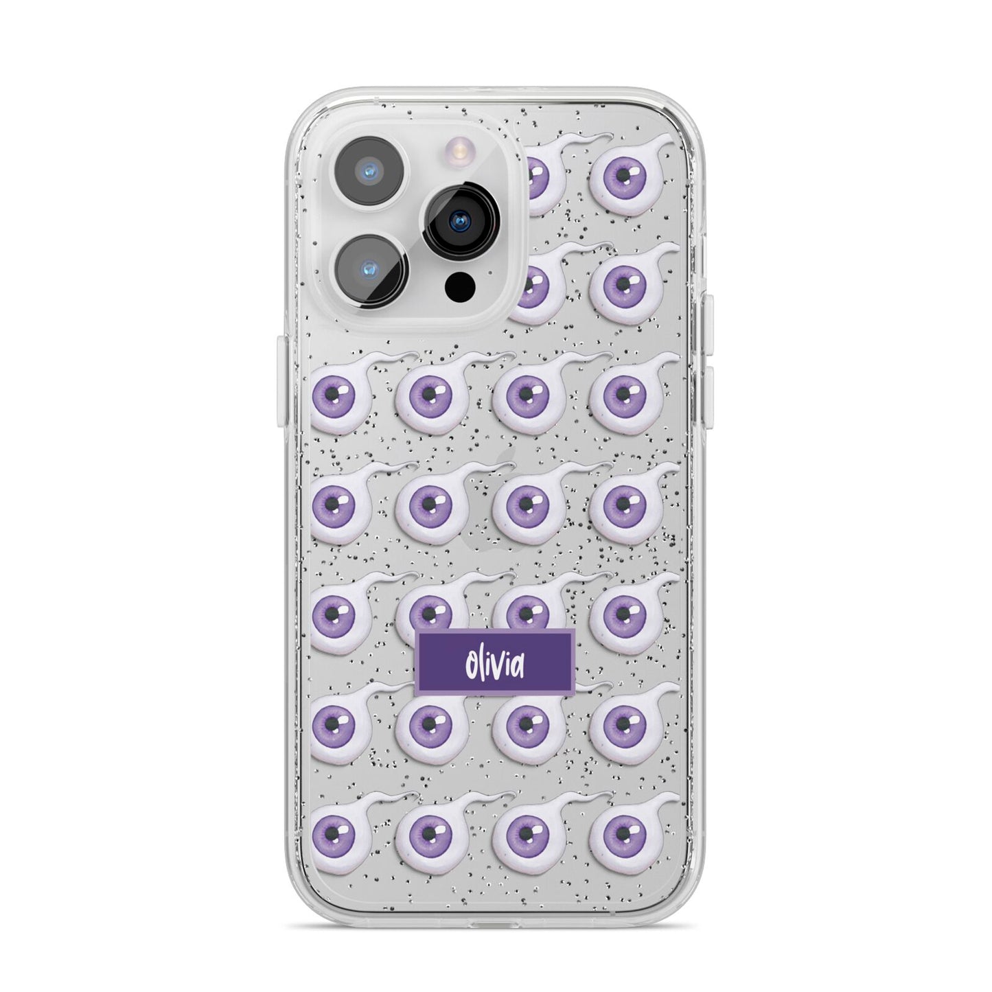 Purple Eyeballs Custom Halloween iPhone 14 Pro Max Glitter Tough Case Silver