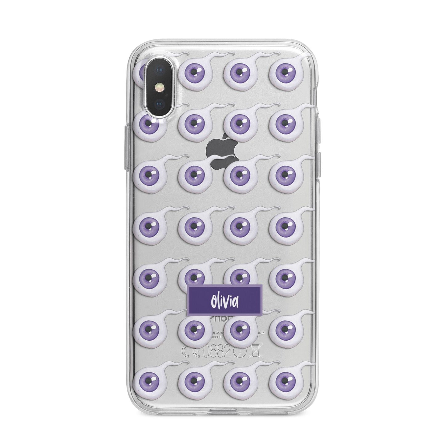 Purple Eyeballs Custom Halloween iPhone X Bumper Case on Silver iPhone Alternative Image 1
