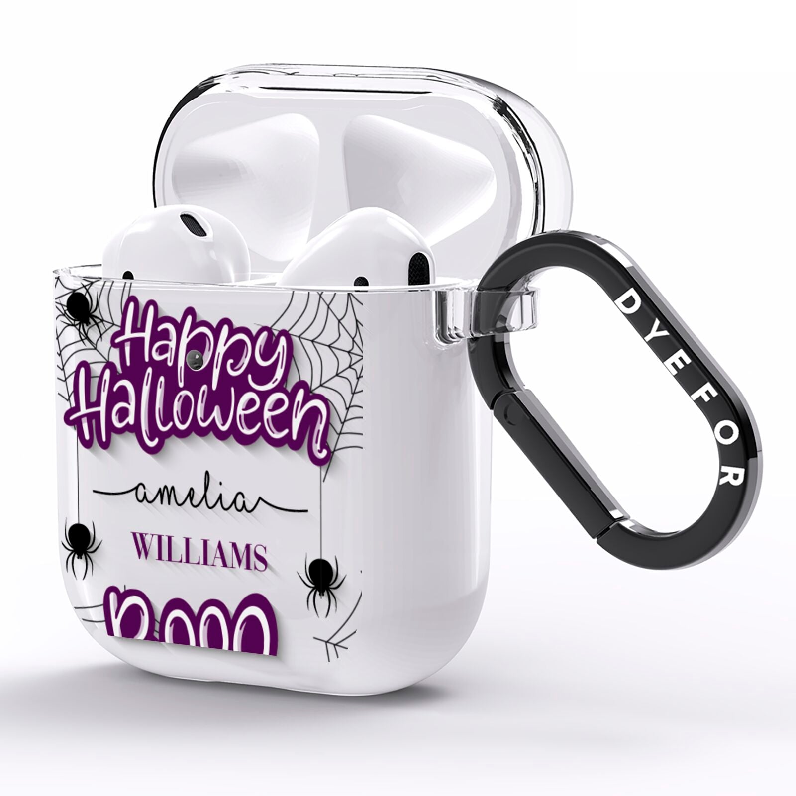 Purple Halloween Catchphrases AirPods Clear Case Side Image
