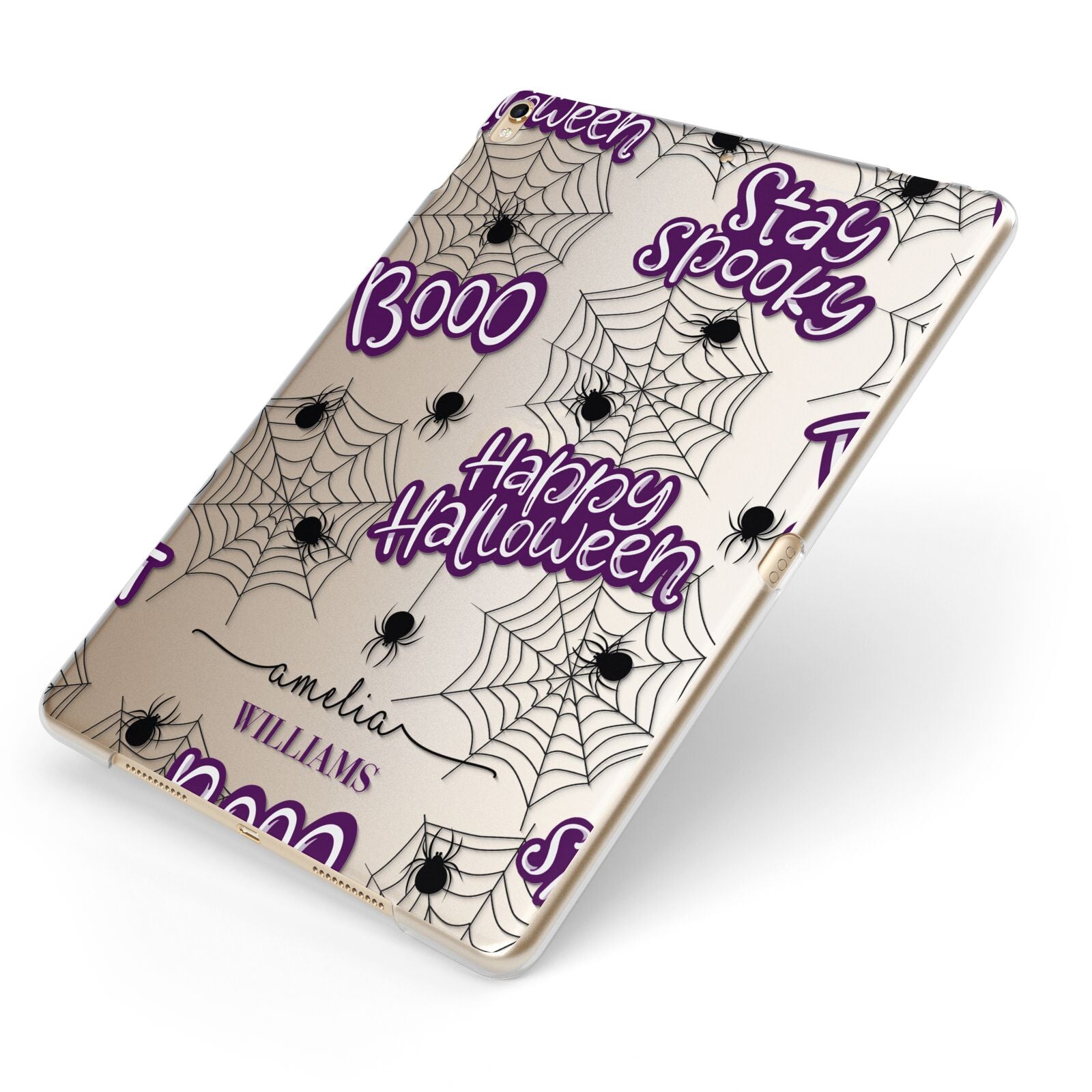 Purple Halloween Catchphrases Apple iPad Case on Gold iPad Side View