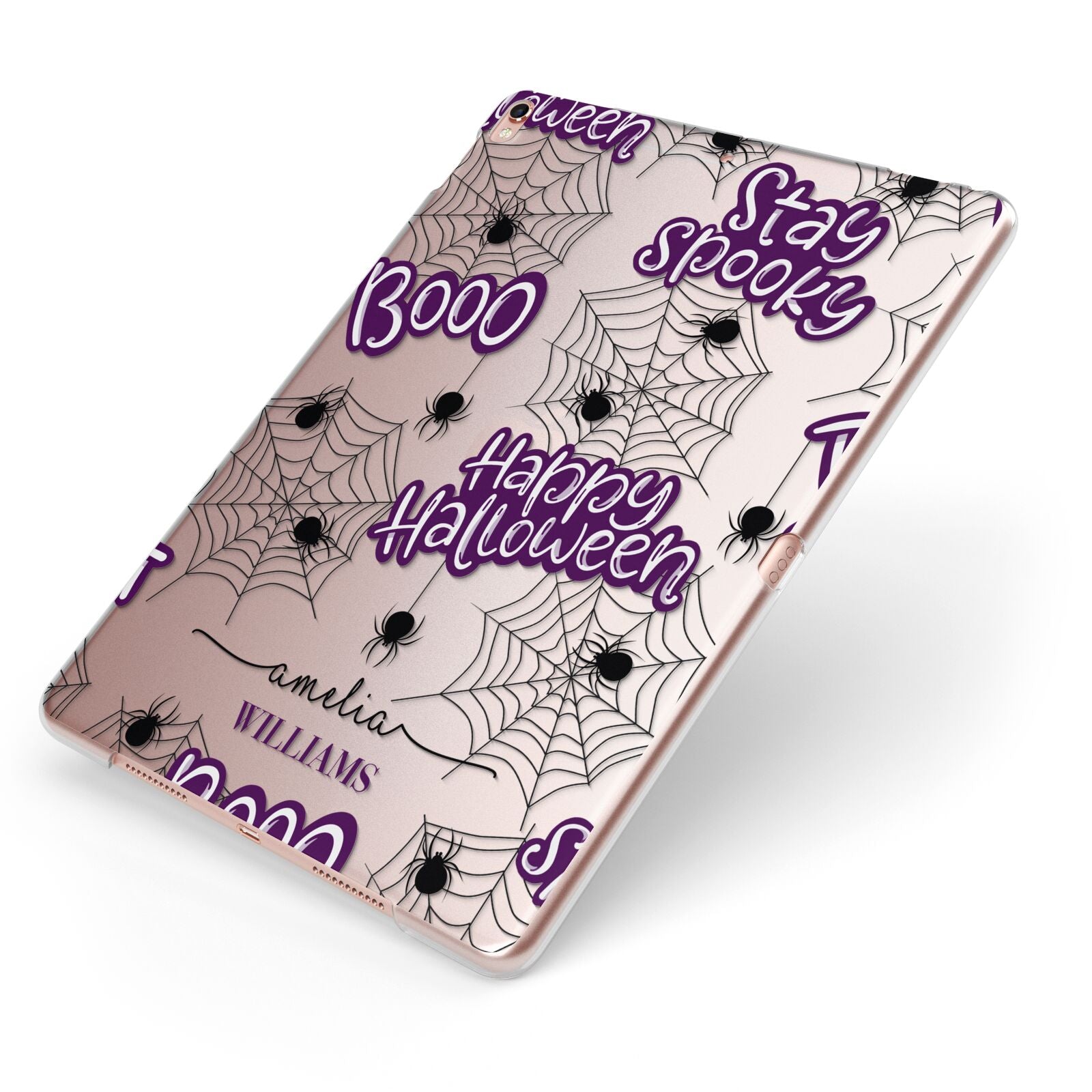 Purple Halloween Catchphrases Apple iPad Case on Rose Gold iPad Side View