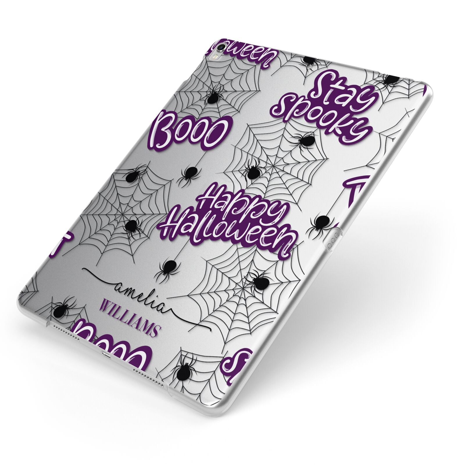 Purple Halloween Catchphrases Apple iPad Case on Silver iPad Side View