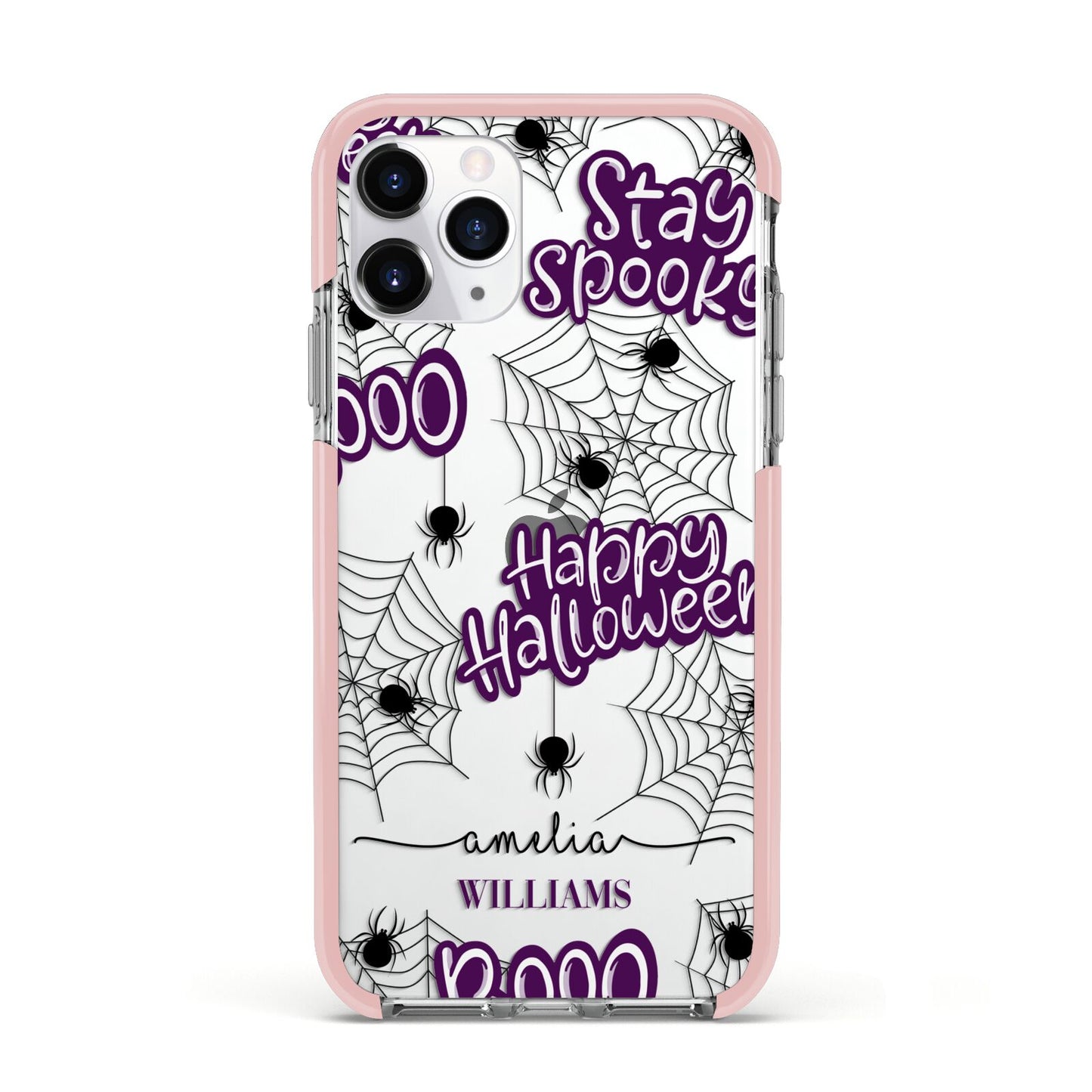 Purple Halloween Catchphrases Apple iPhone 11 Pro in Silver with Pink Impact Case