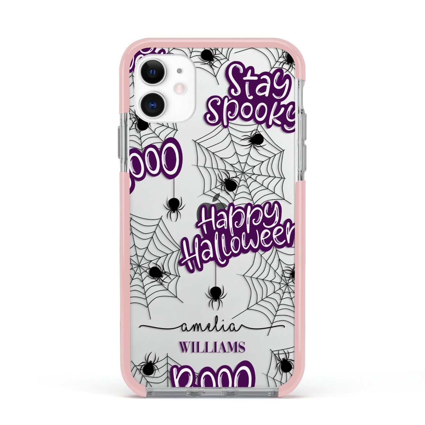 Purple Halloween Catchphrases Apple iPhone 11 in White with Pink Impact Case