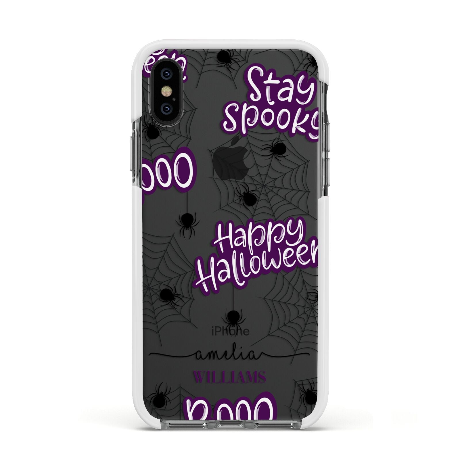 Purple Halloween Catchphrases Apple iPhone Xs Impact Case White Edge on Black Phone
