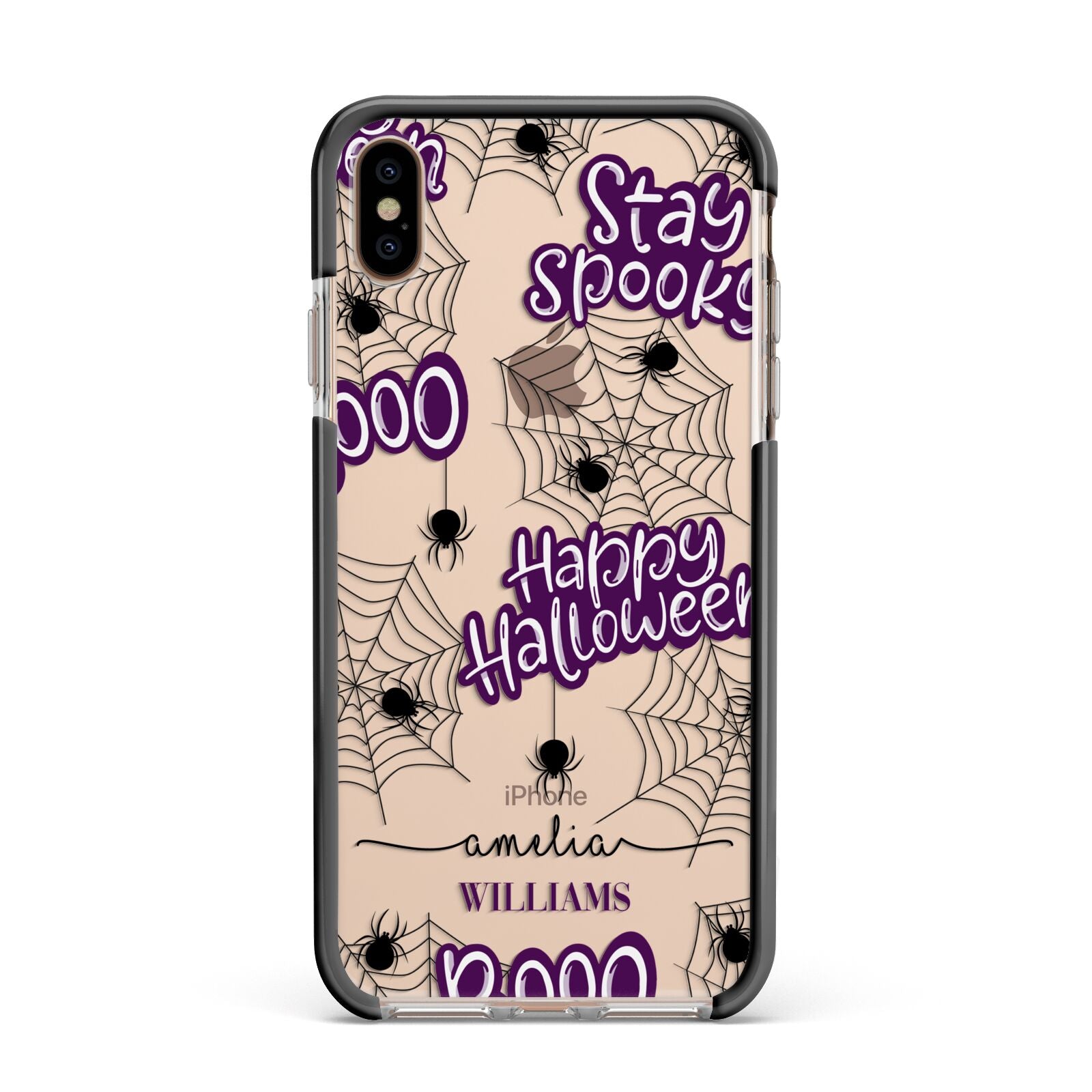 Purple Halloween Catchphrases Apple iPhone Xs Max Impact Case Black Edge on Gold Phone