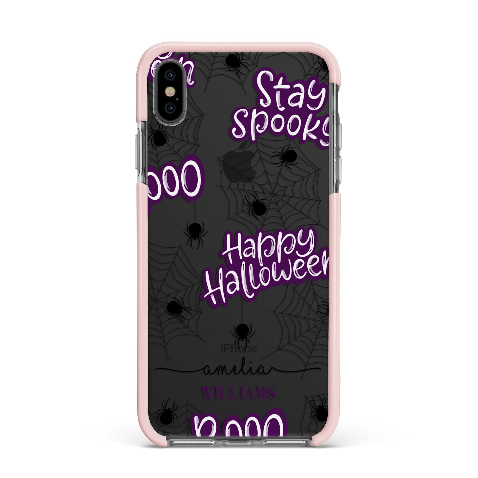 Purple Halloween Catchphrases Apple iPhone Xs Max Impact Case Pink Edge on Black Phone
