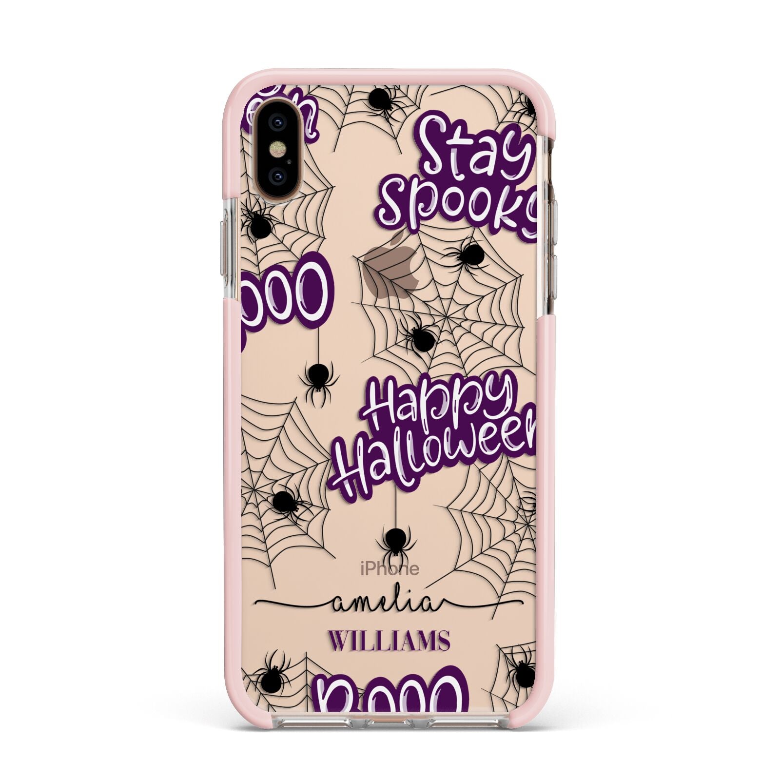 Purple Halloween Catchphrases Apple iPhone Xs Max Impact Case Pink Edge on Gold Phone