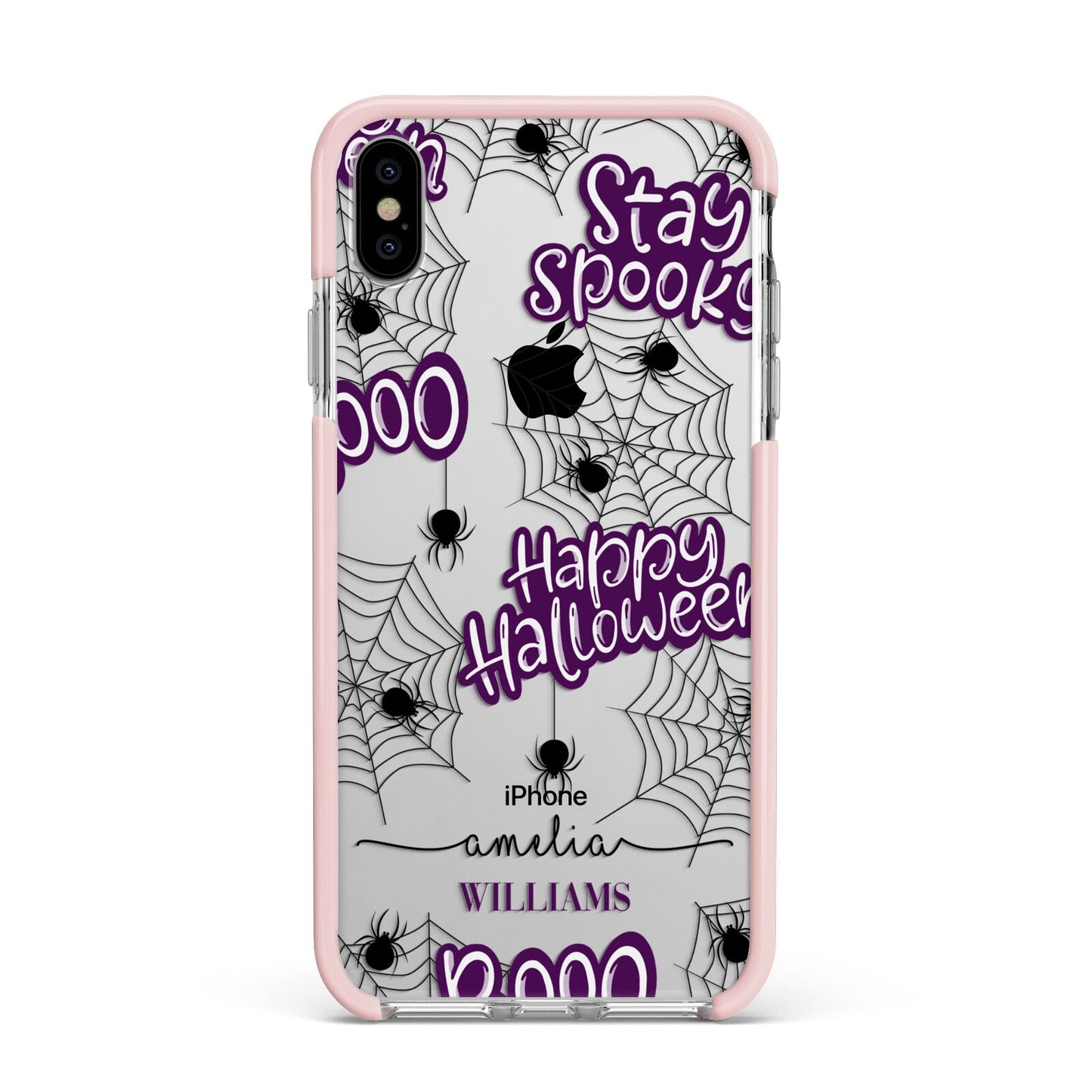 Purple Halloween Catchphrases Apple iPhone Xs Max Impact Case Pink Edge on Silver Phone