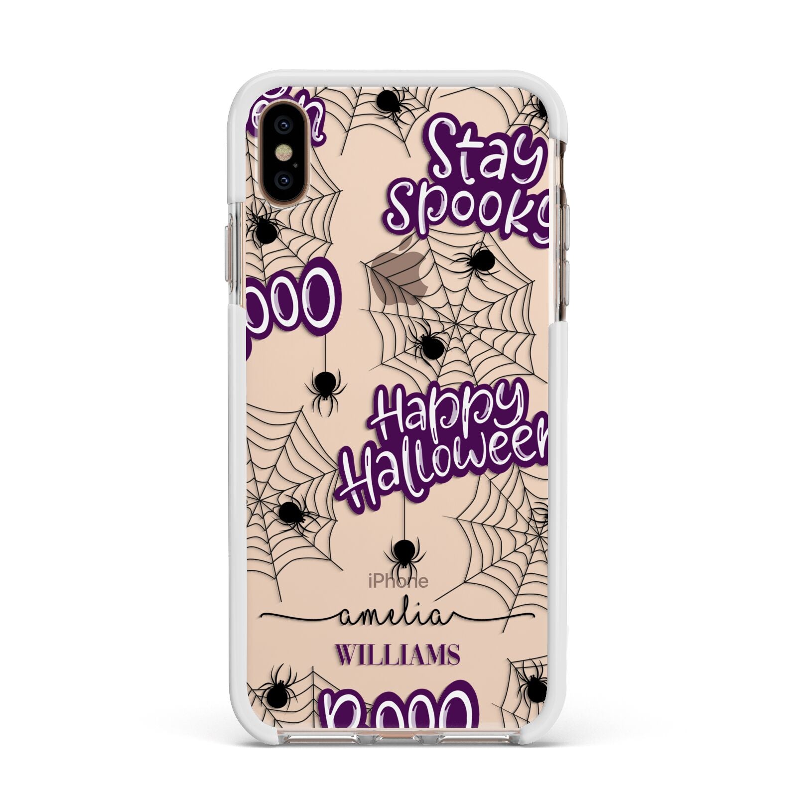 Purple Halloween Catchphrases Apple iPhone Xs Max Impact Case White Edge on Gold Phone