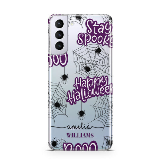 Purple Halloween Catchphrases Samsung S21 Plus Phone Case