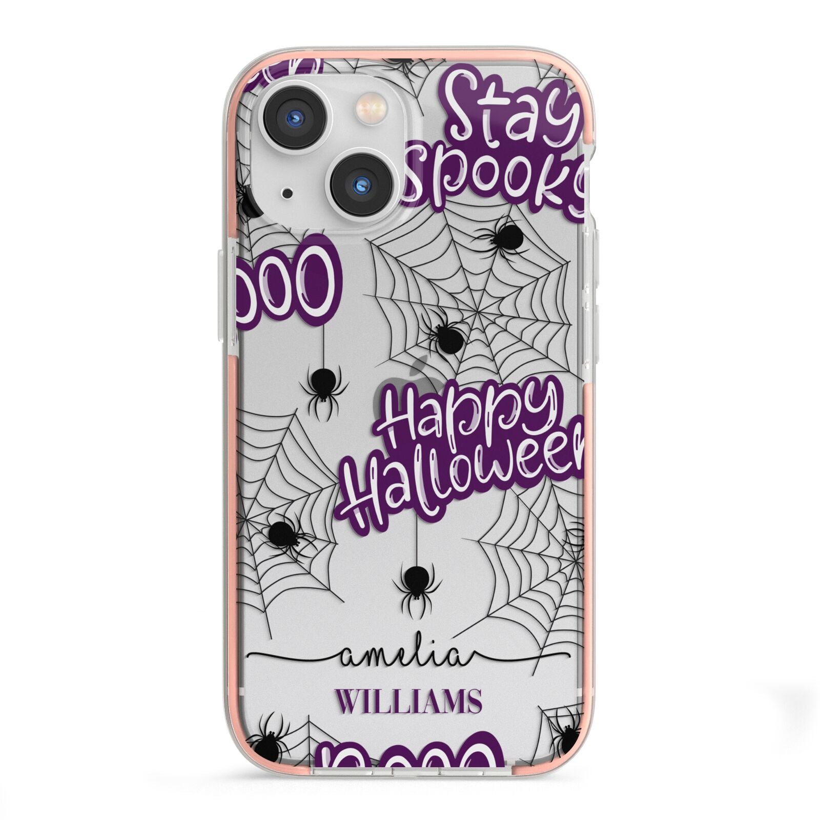 Purple Halloween Catchphrases iPhone 13 Mini TPU Impact Case with Pink Edges