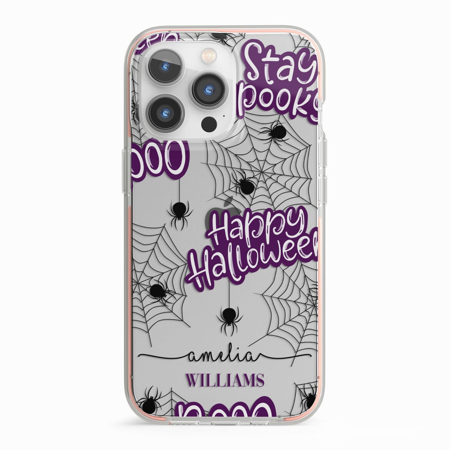 Purple Halloween Catchphrases iPhone 13 Pro TPU Impact Case with Pink Edges